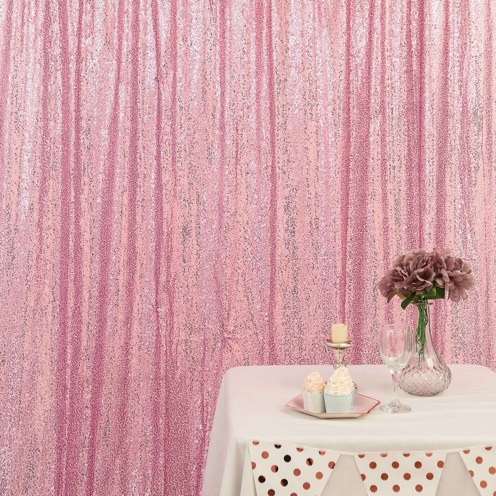 8ftx8ft Pink Sequin Event Curtain Drapes, Backdrop Event Panel