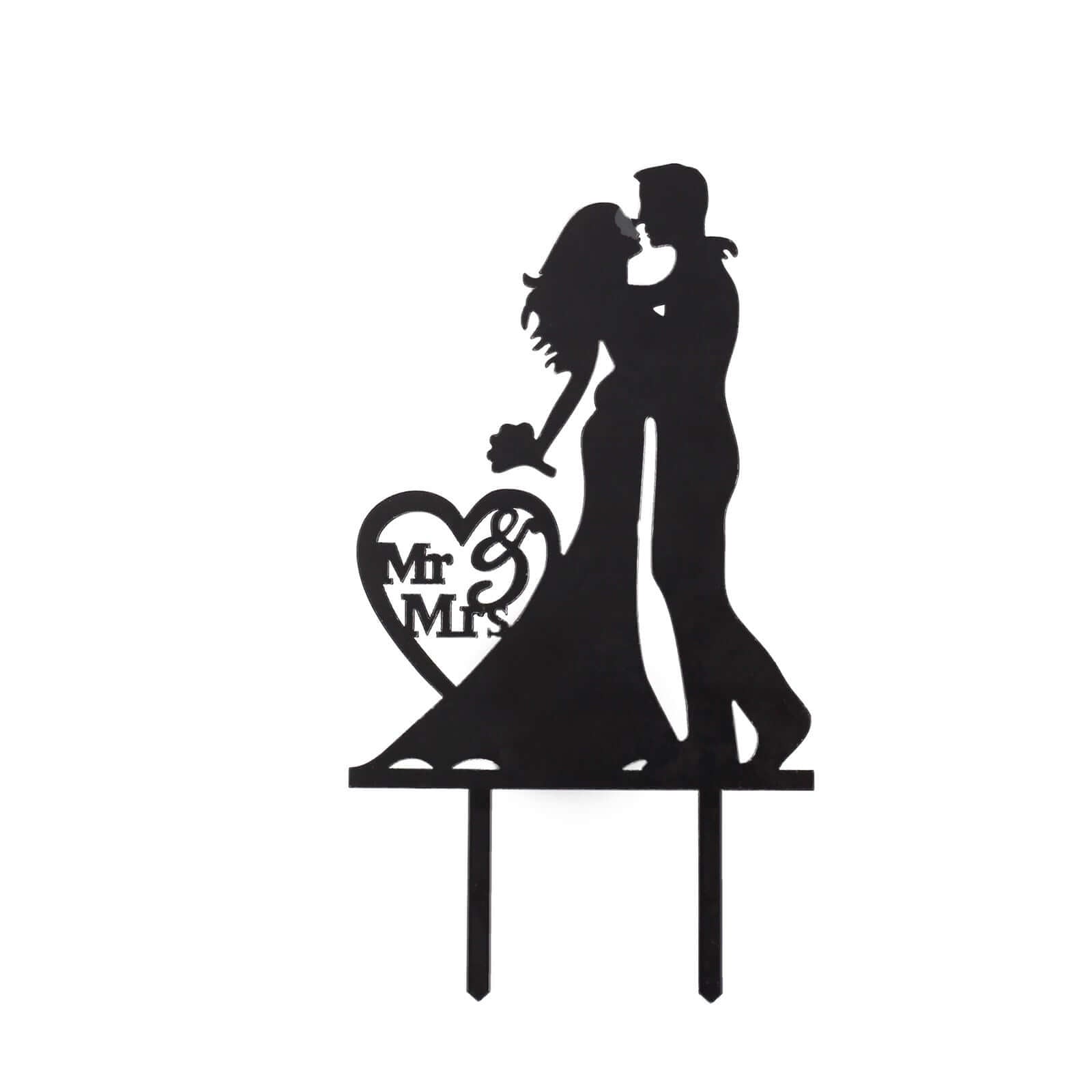 Acrylic Cake Toppers Black Silhouette Design Mr and Mrs - Wedding Cake Decoration Set 7