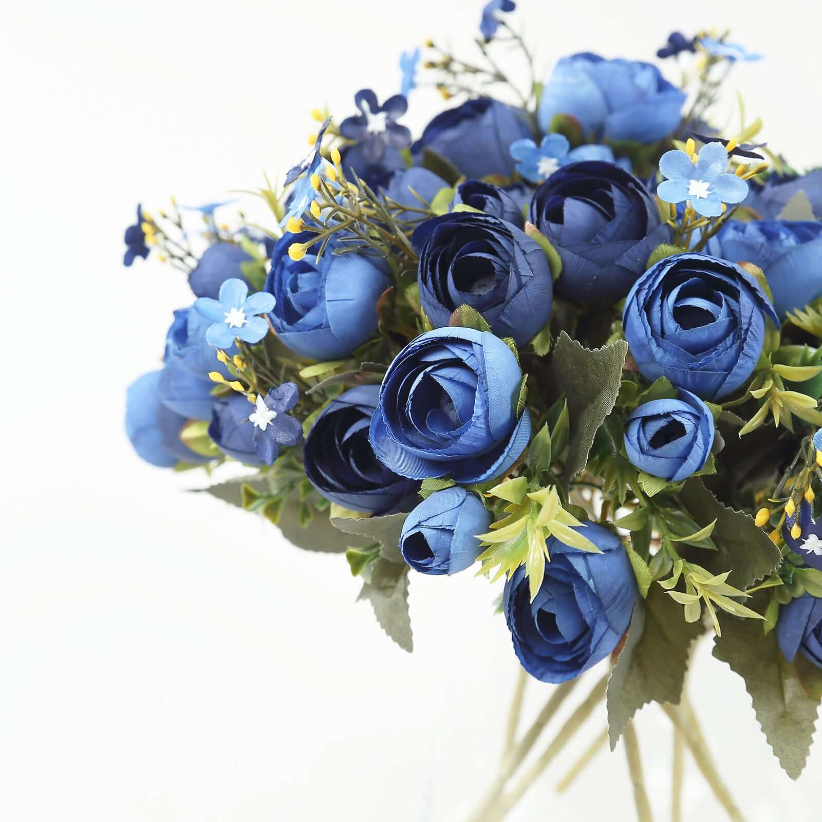 4 Pack 12 Artificial Navy Blue Ranunculus Silk Flower Bridal Bouquets, Faux Buttercup Floral Arrangement