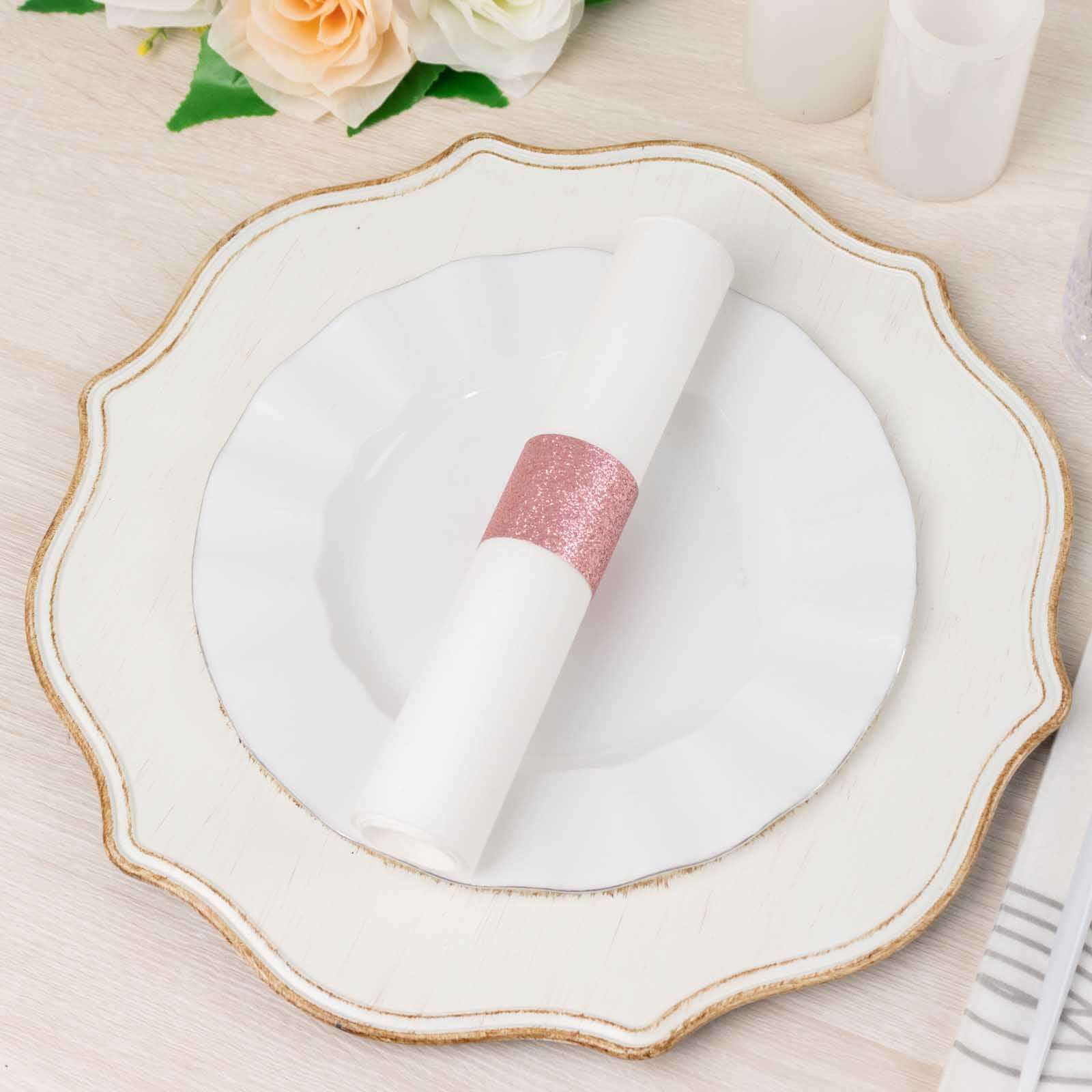 50-Pack Paper Napkin Rings Rose Gold Glitter - Stylish Disposable Napkin Holders 1.5