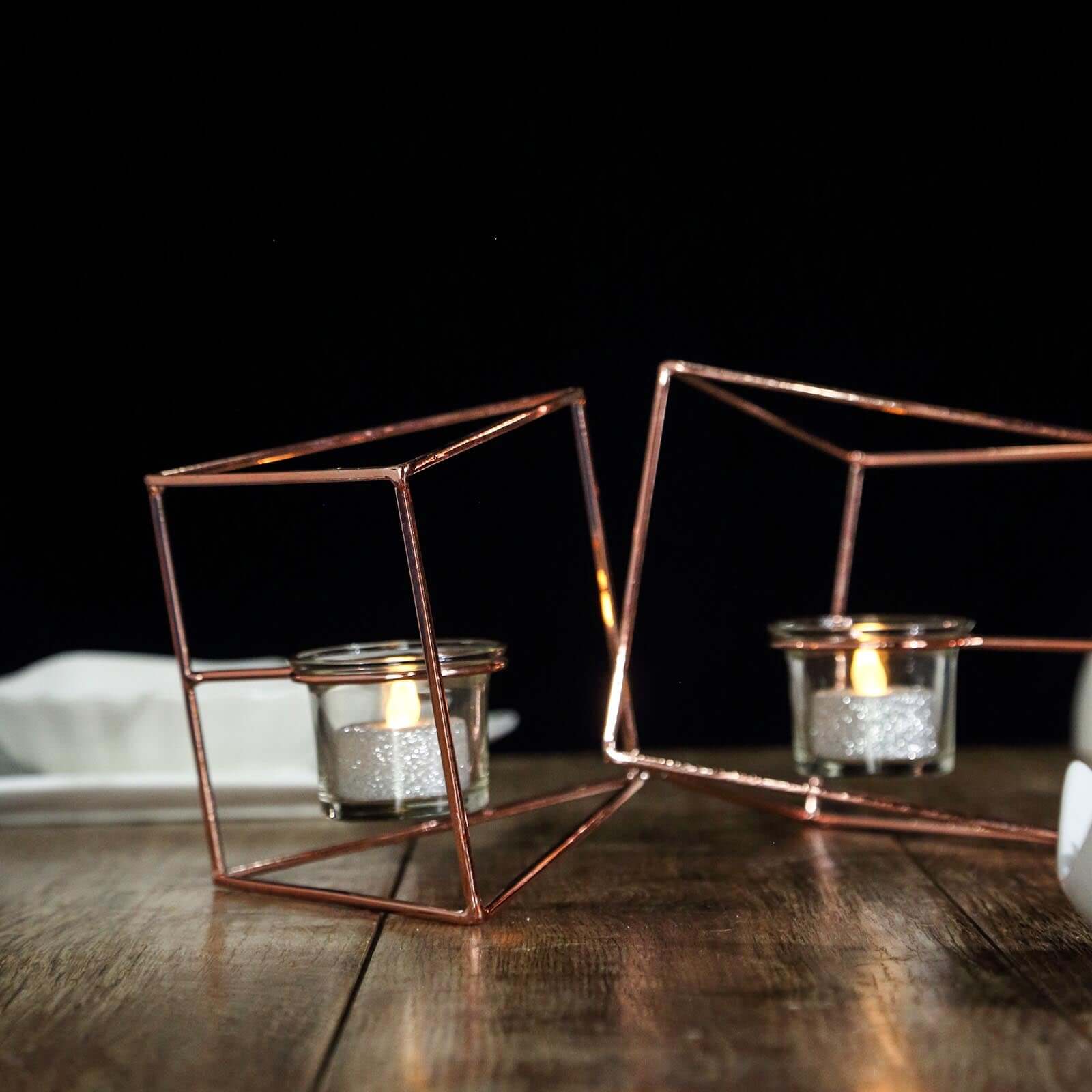 Set of Metal Candle Holders Linked Geometric Design Rose Gold - Chic Votive Glass Decor for Events & Gatherings 9