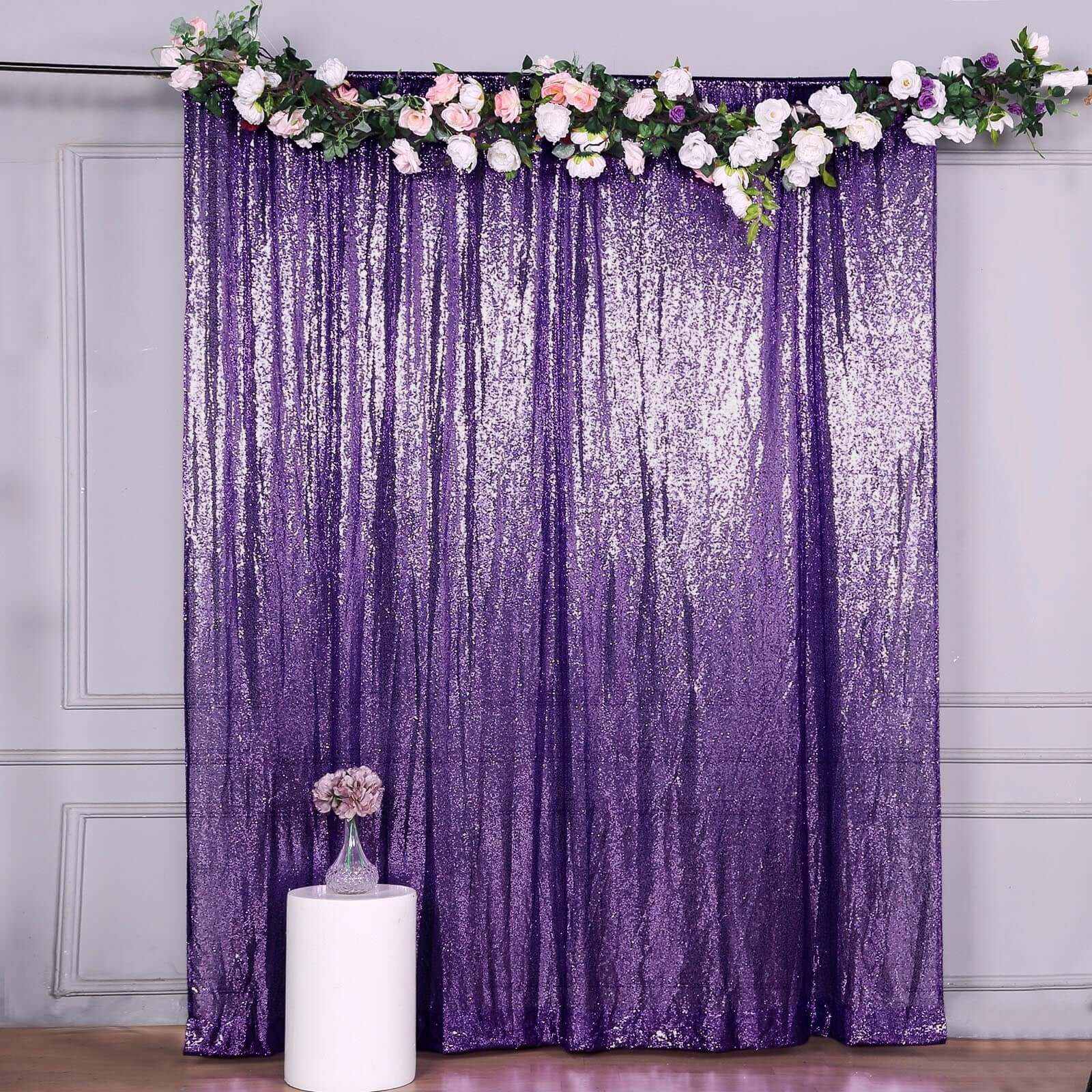 8ftx8ft Purple Sequin Event Curtain Drapes, Backdrop Event Panel