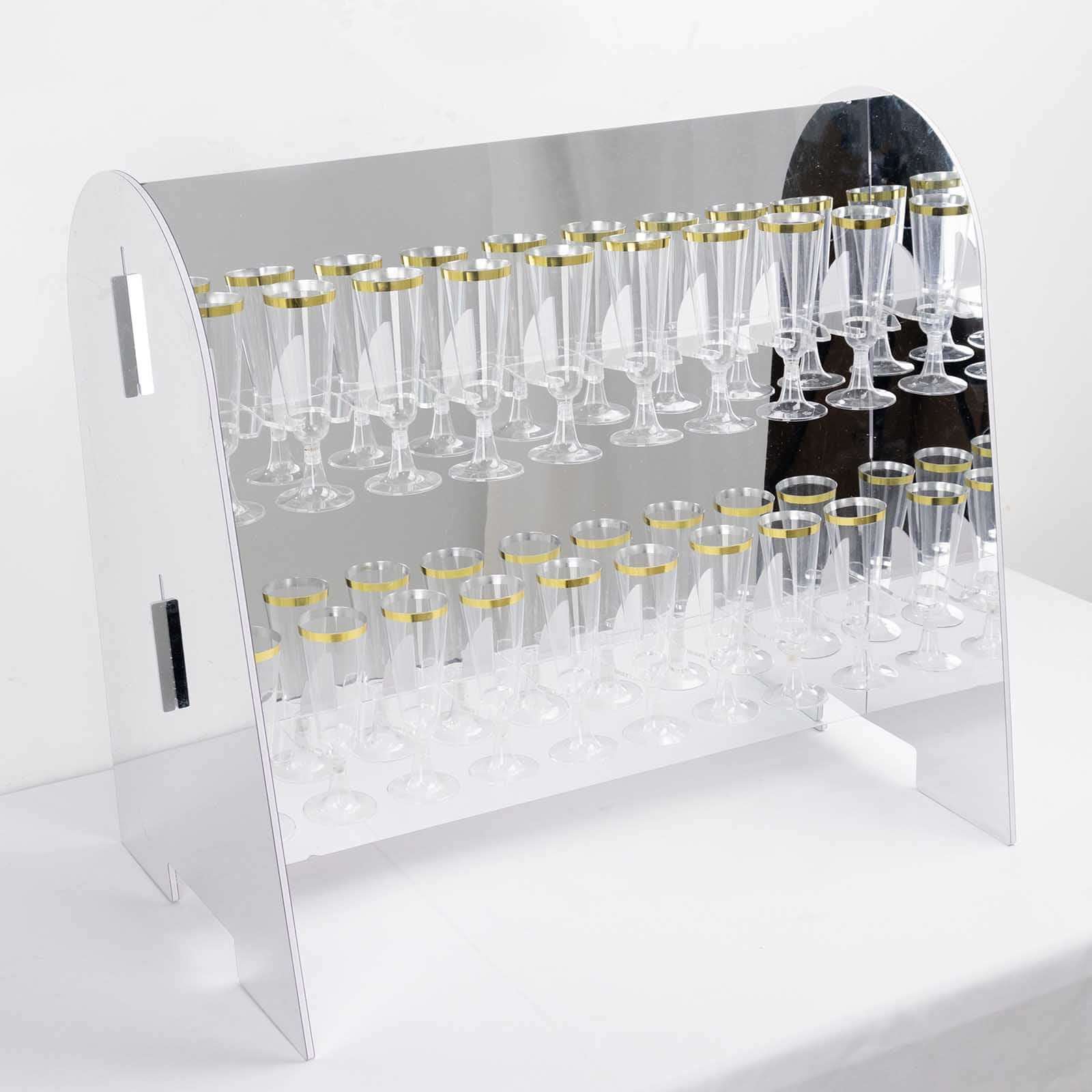 2-Tier Champagne Glass Holder Display Stand Table Top in Silver Mirror Finish - Modern Stemware Rack Cocktail Drink Holder with 18 Hooks for Events & DIY Bars 25