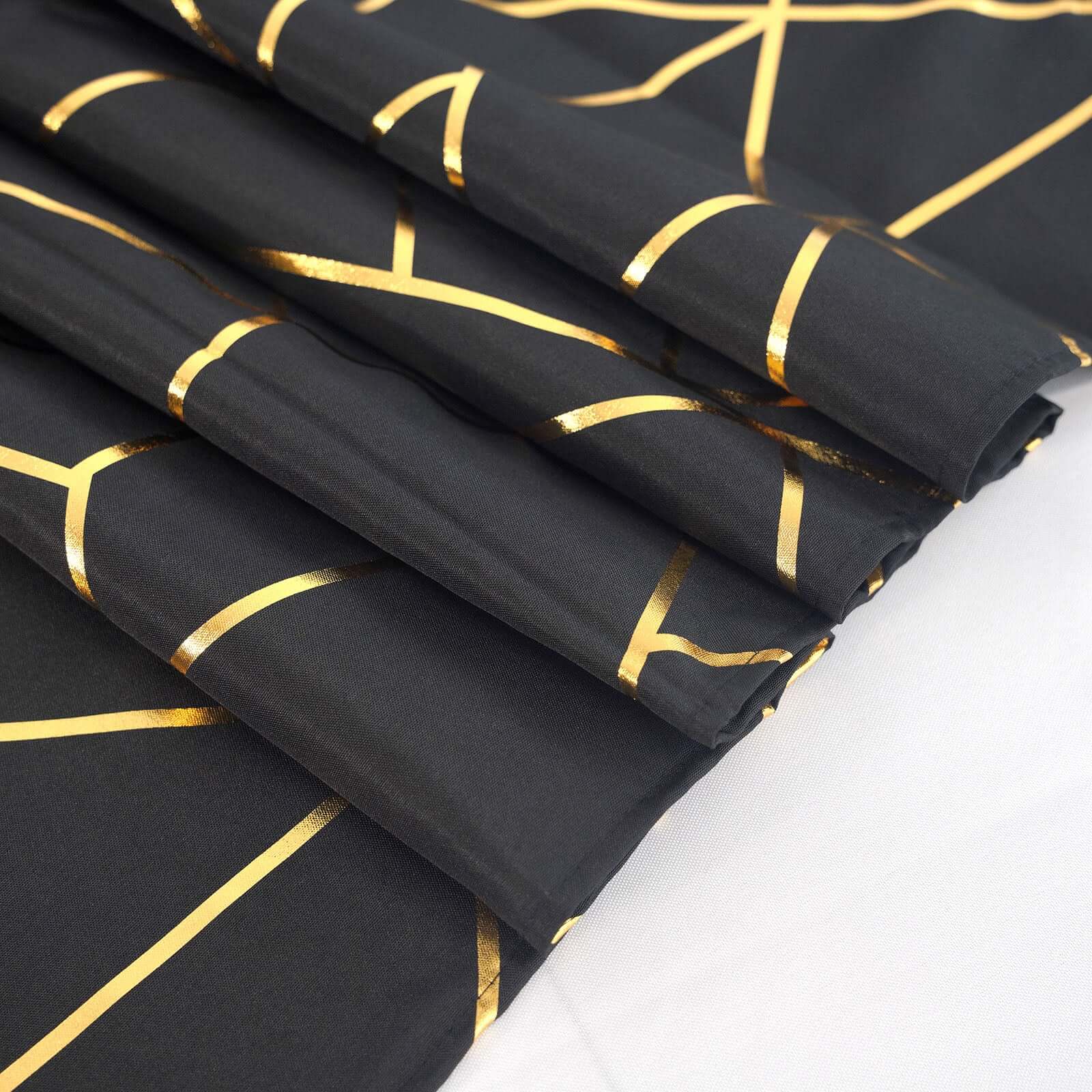 Polyester 54x54 Table Overlay Square Tablecloth Black with Gold Foil Geometric Pattern - Wrinkle-Resistant & Durable Table Topper