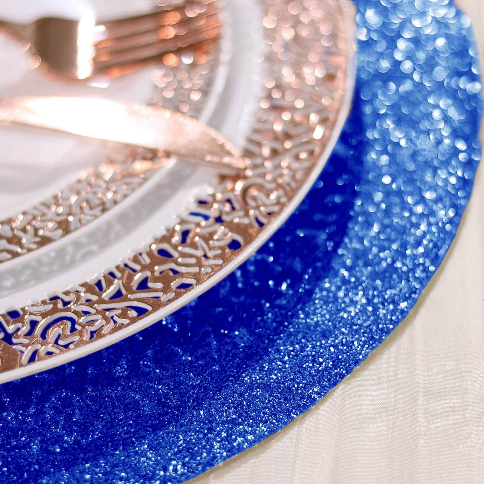 6-Pack Placemats Glitter Design Royal Blue Sparkle Round - Non-Slip Decorative Dining Table Mats 13