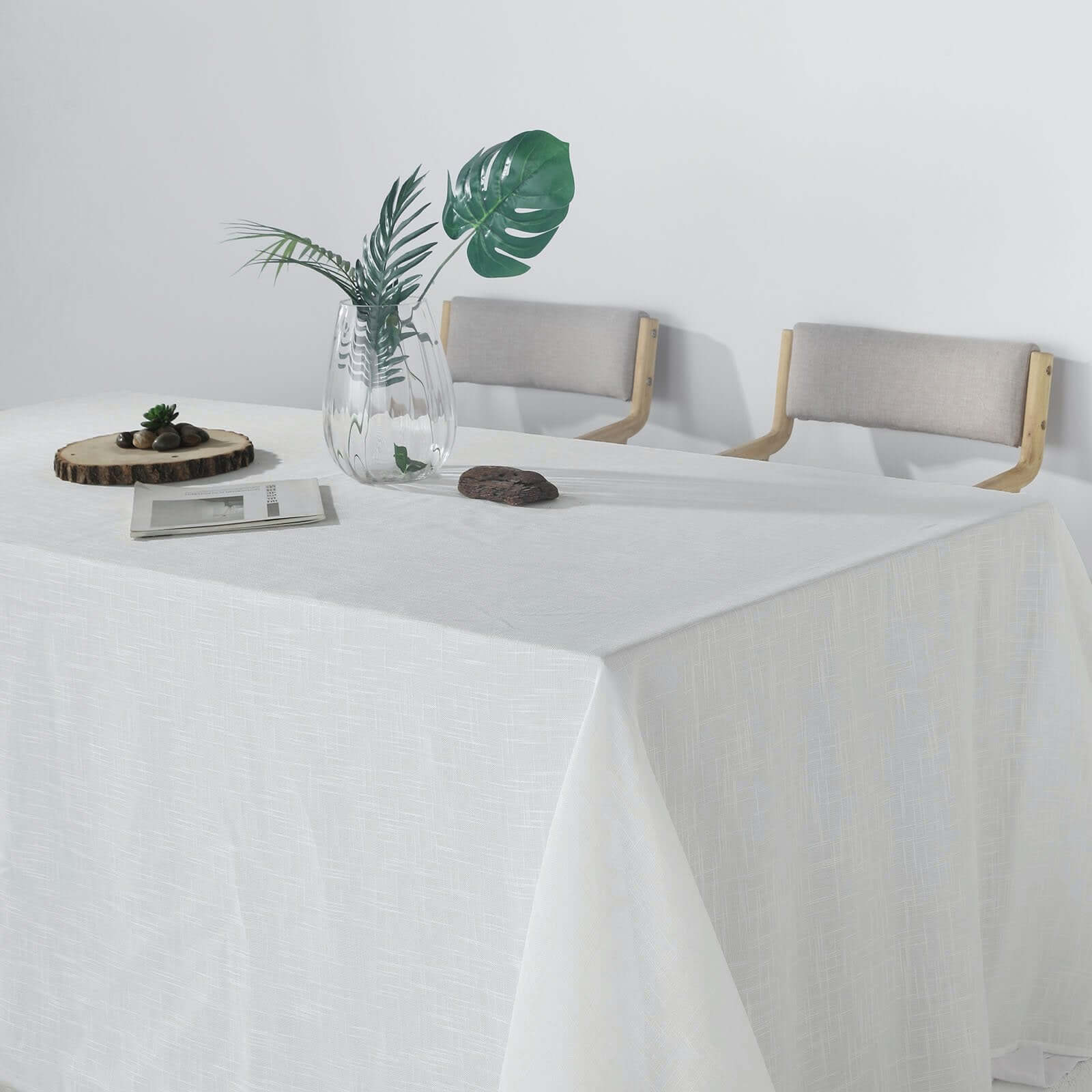 Faux Linen 90x156 Rectangular Tablecloth White - Slubby Texture Wrinkle-Resistant Seamless Table Cover for Weddings and Events