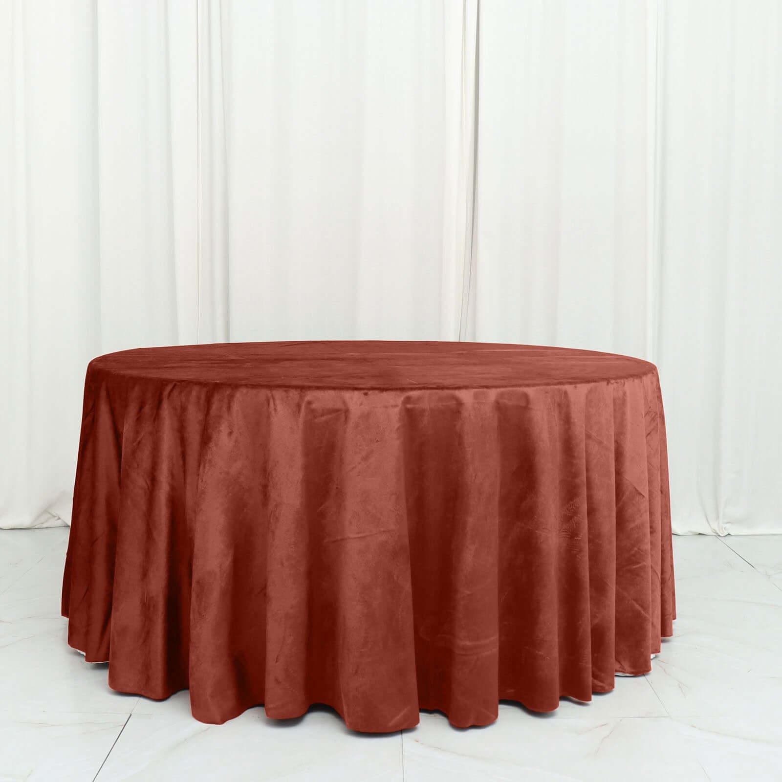 Premium Velvet 120 Round Tablecloth Terracotta (Rust) - Reusable Soft & Seamless Table Cover