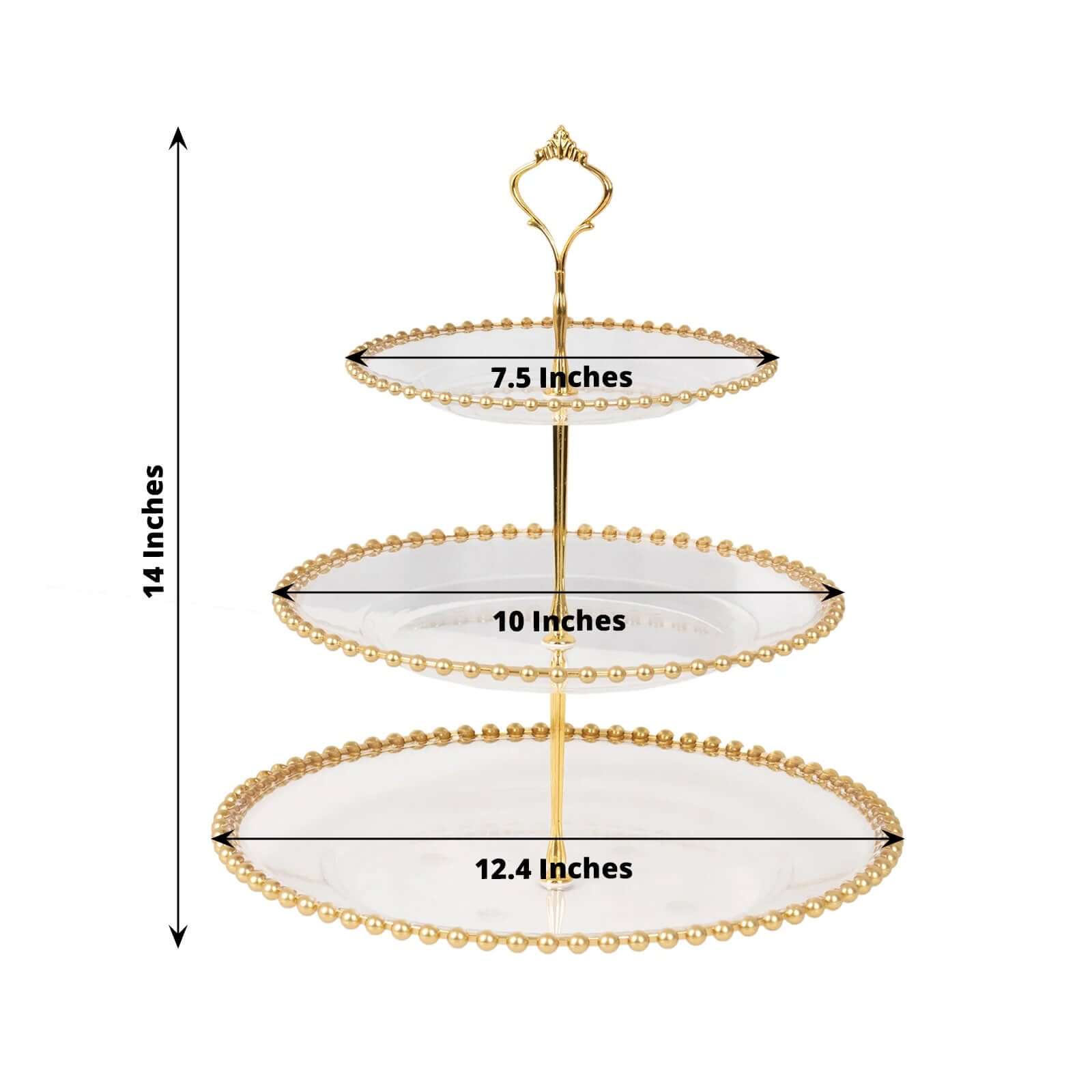 3-Tier Plastic Round Cupcake Tower Stand Clear - Versatile Dessert Display Tea Party Serving Platter with Gold Beaded Rim & Top Handle 14