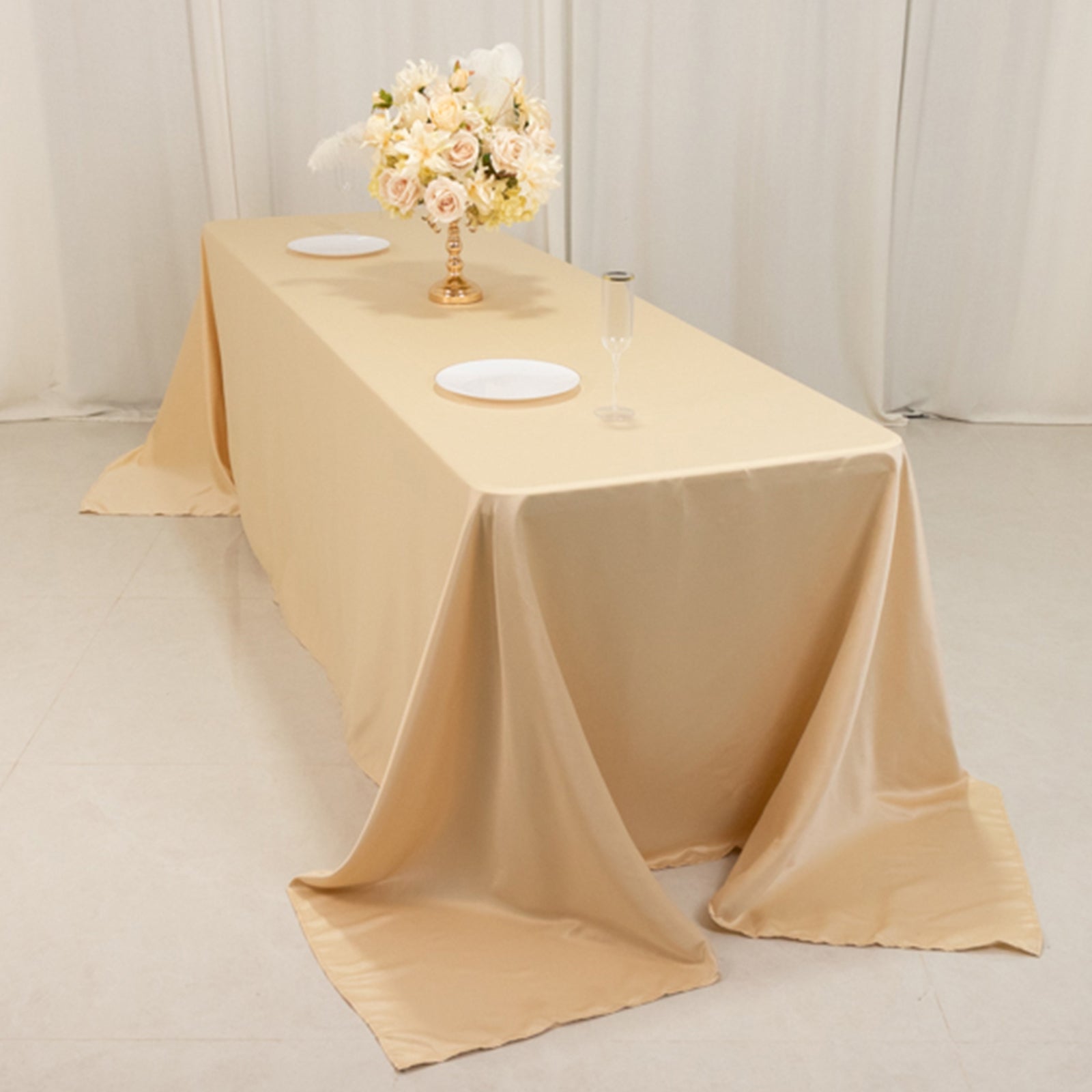 Lamour Satin 90x156 Rectangle Tablecloth Beige - Luxurious, Soft Seamless Table Cover