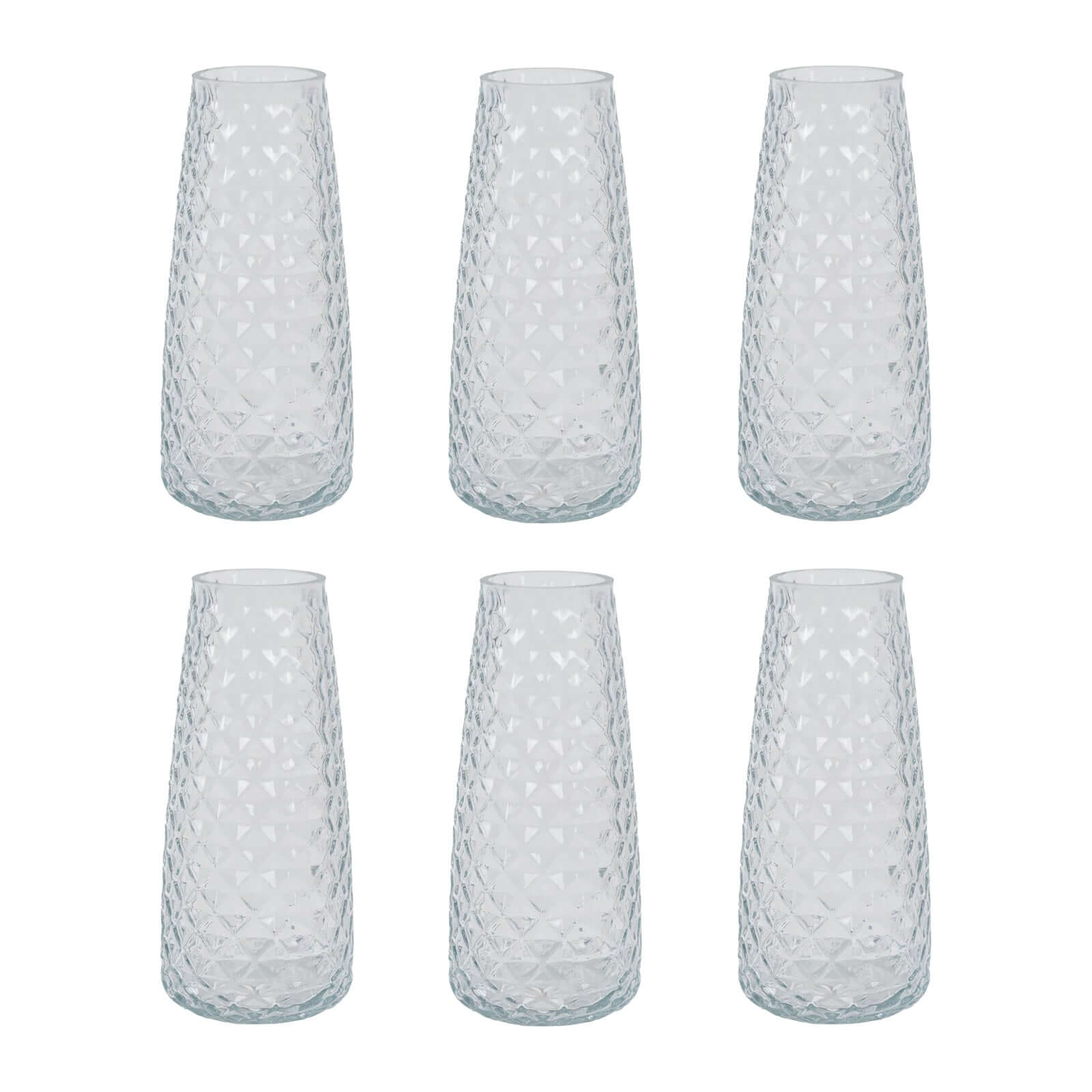 6-Pack Glass Urn Vases Clear with Diamond Crystal Cut Pattern - Stylish Decorative Design for Event Decor 8.5