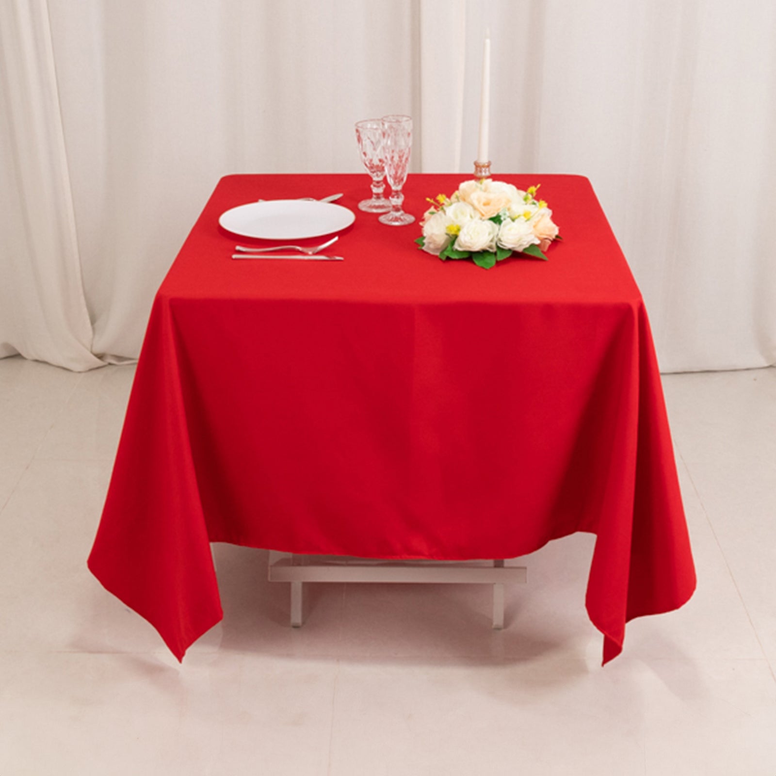 Cotton Blend 70x70 Square Tablecloth Red - Wrinkle-Resistant Fabric Table Cover