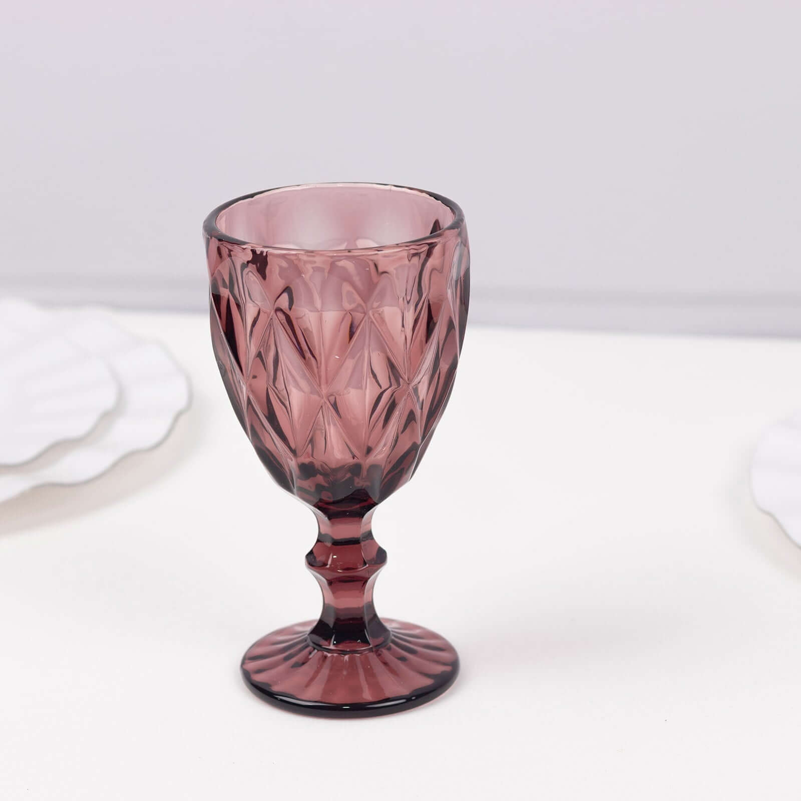 6-Pack Wine Glasses Dusty Rose Embossed Crystal Cut Design Stemmed - Colored Goblets for Parties & Events 12oz 7