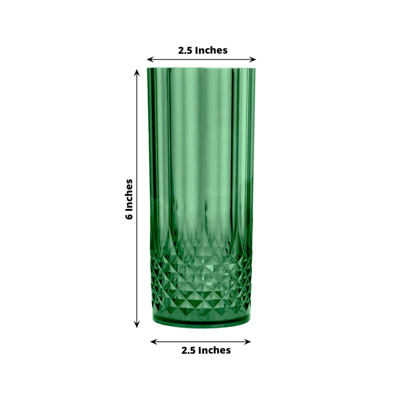 6-Pack Plastic Cocktail Tumblers Hunter Emerald Green Transparent Crystal Cut Style - Shatterproof Highball Glasses 14oz