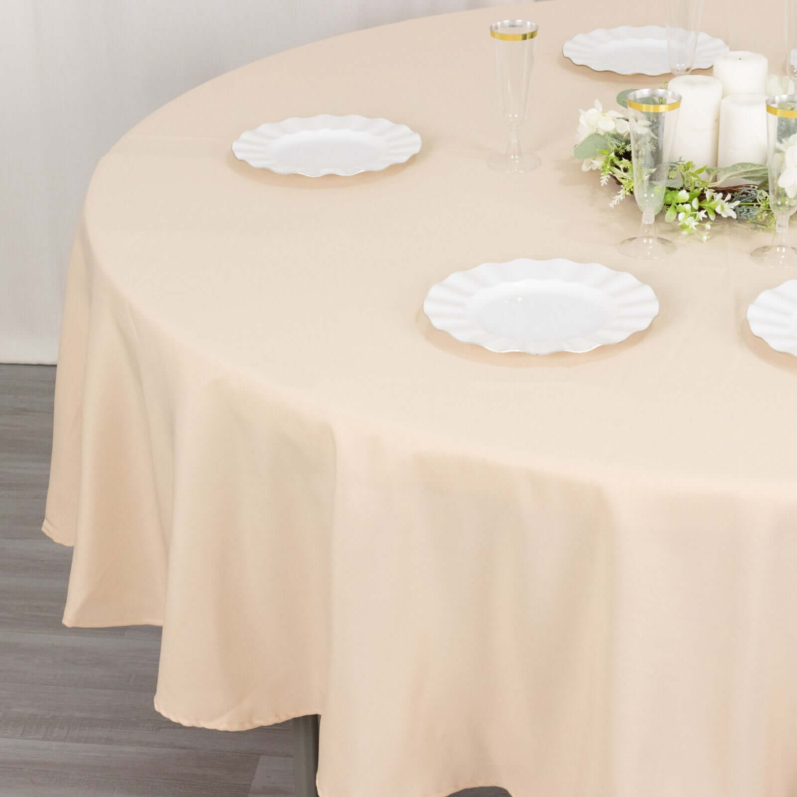 Premium Polyester 90 Round Tablecloth Beige - Stain and Wrinkle-Resistant Design with 220GSM Thickness Table Cover