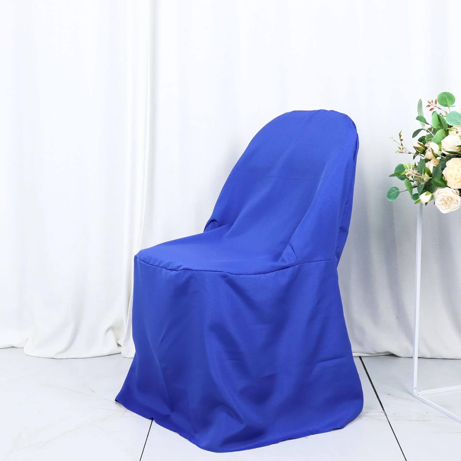 10 Pack Polyester Chair Covers for Folding Chairs Royal Blue - Wrinkle-Free Stain-Resistant Slip-On Slipcovers