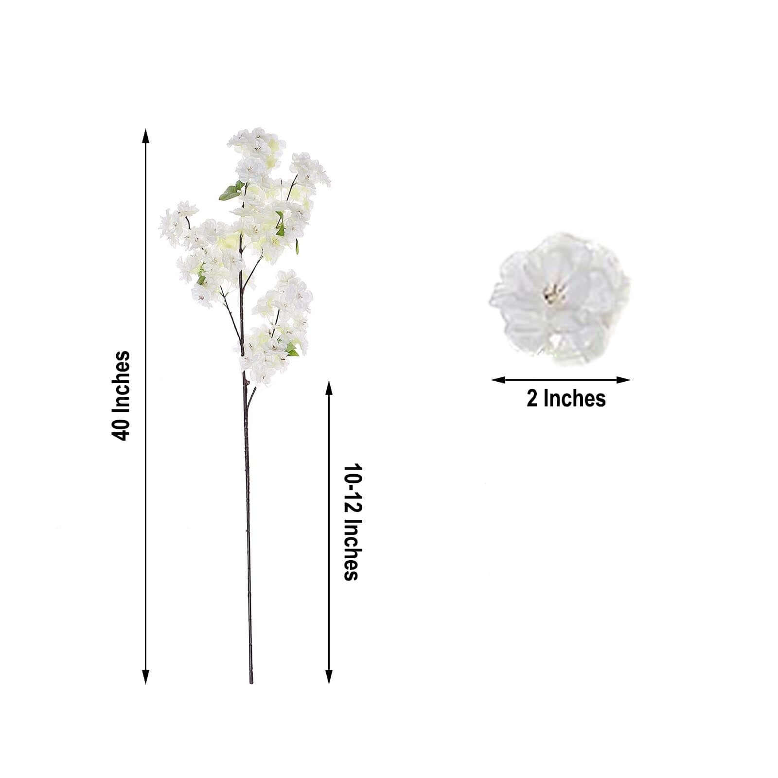 4 Bushes 40 Tall White Artificial Silk Cherry Blossom Flowers, Branches