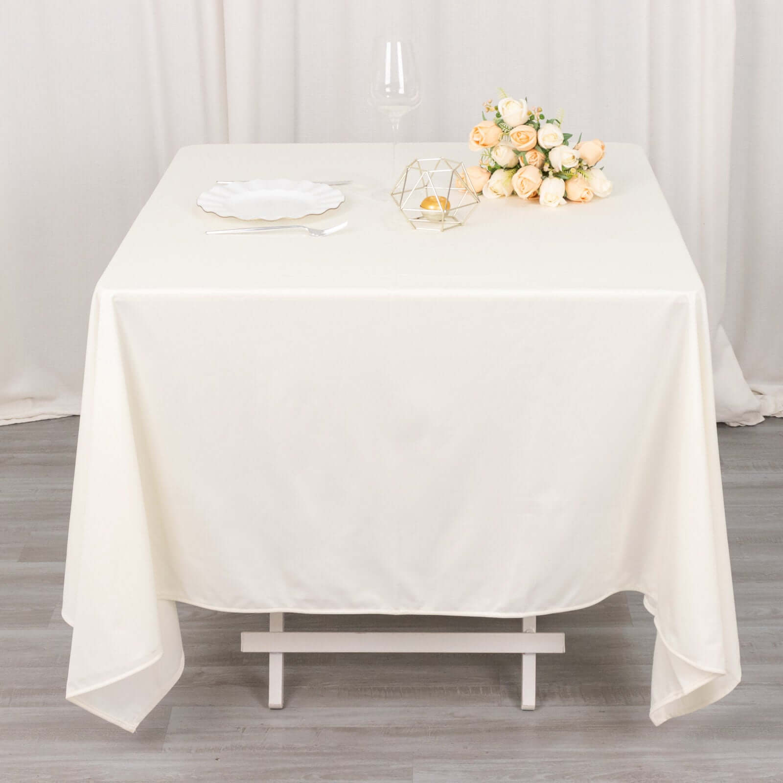 Premium Scuba Square 70x70 Tablecloth Ivory - Wrinkle Free & Stain Resistant Table Cover