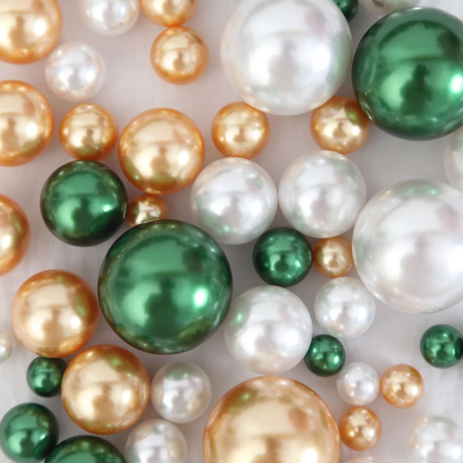 200Pcs Assorted Pearl Beads Vase Fillers in Green, Gold and White - Lustrous DIY Craft Bead Set