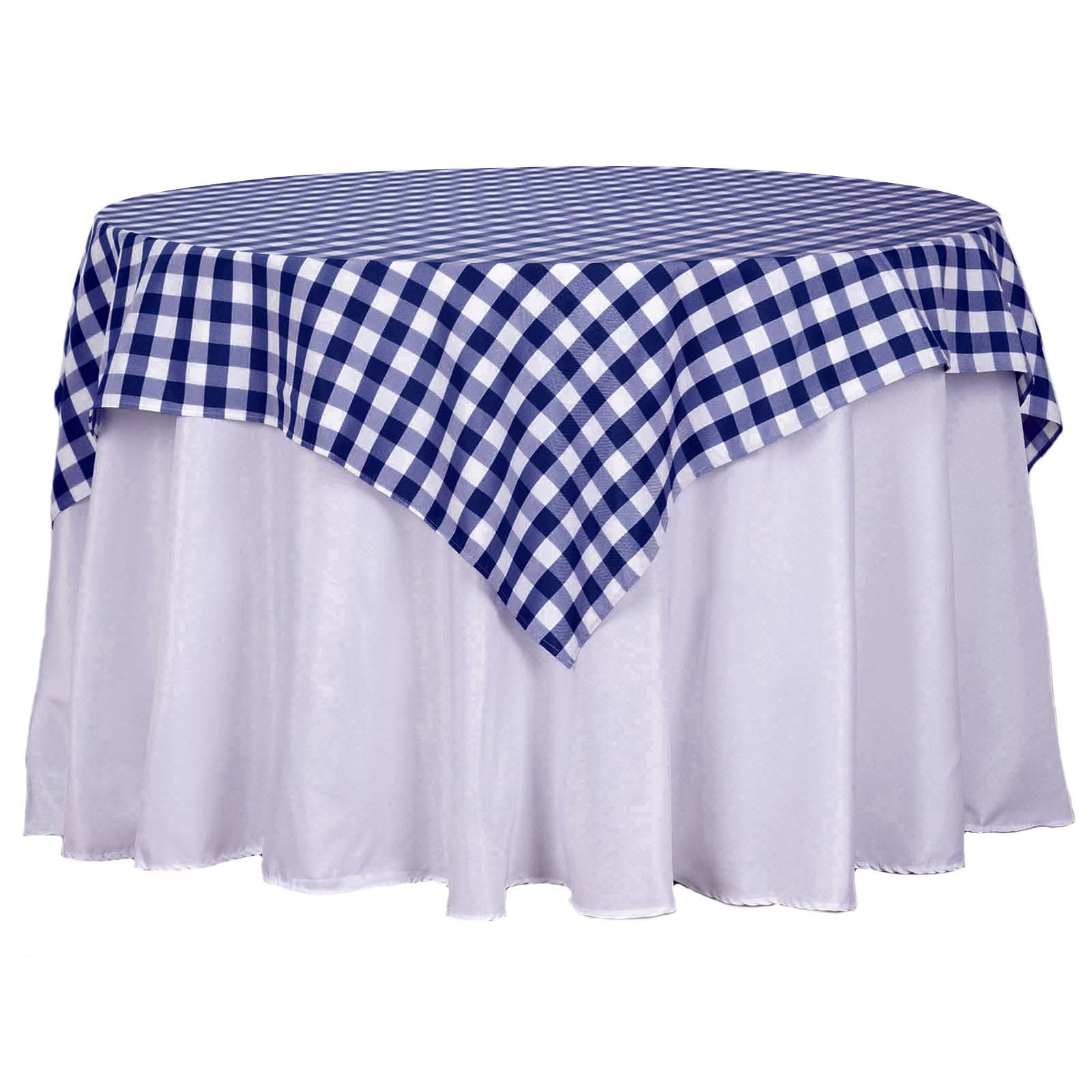 Polyester 54x54 Table Overlay Square Tablecloth White/Navy Blue - Checkered Buffalo Plaid Design for Casual Table Settings