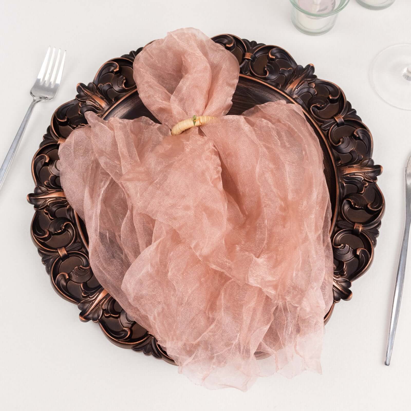 5 Pack Crinkled Organza 21x21 Napkins Dusty Rose - Rustic Style Dinner & Party Napkins