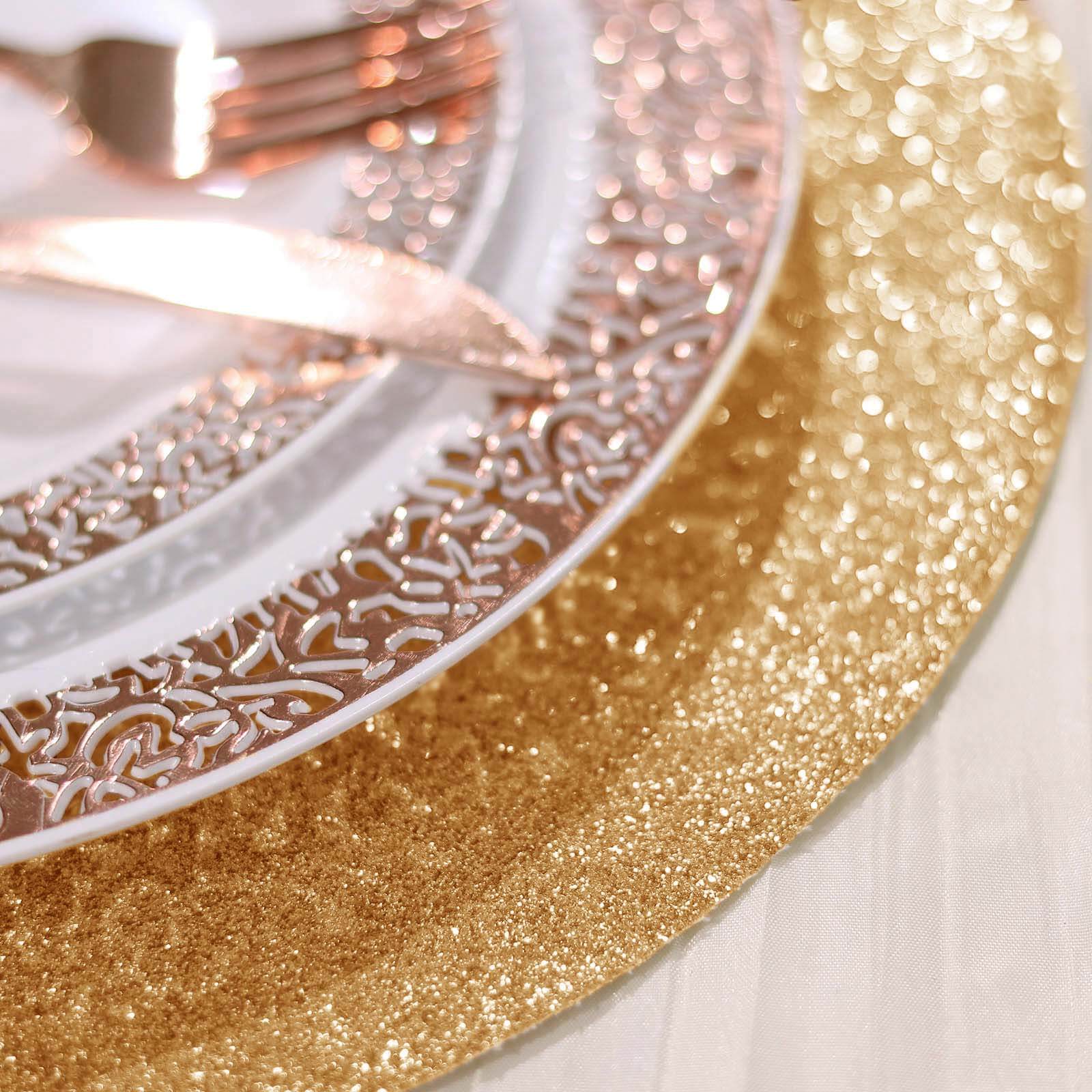 6-Pack Placemats Glitter Design Champagne Sparkle Round - Non-Slip Decorative Dining Table Mats 13