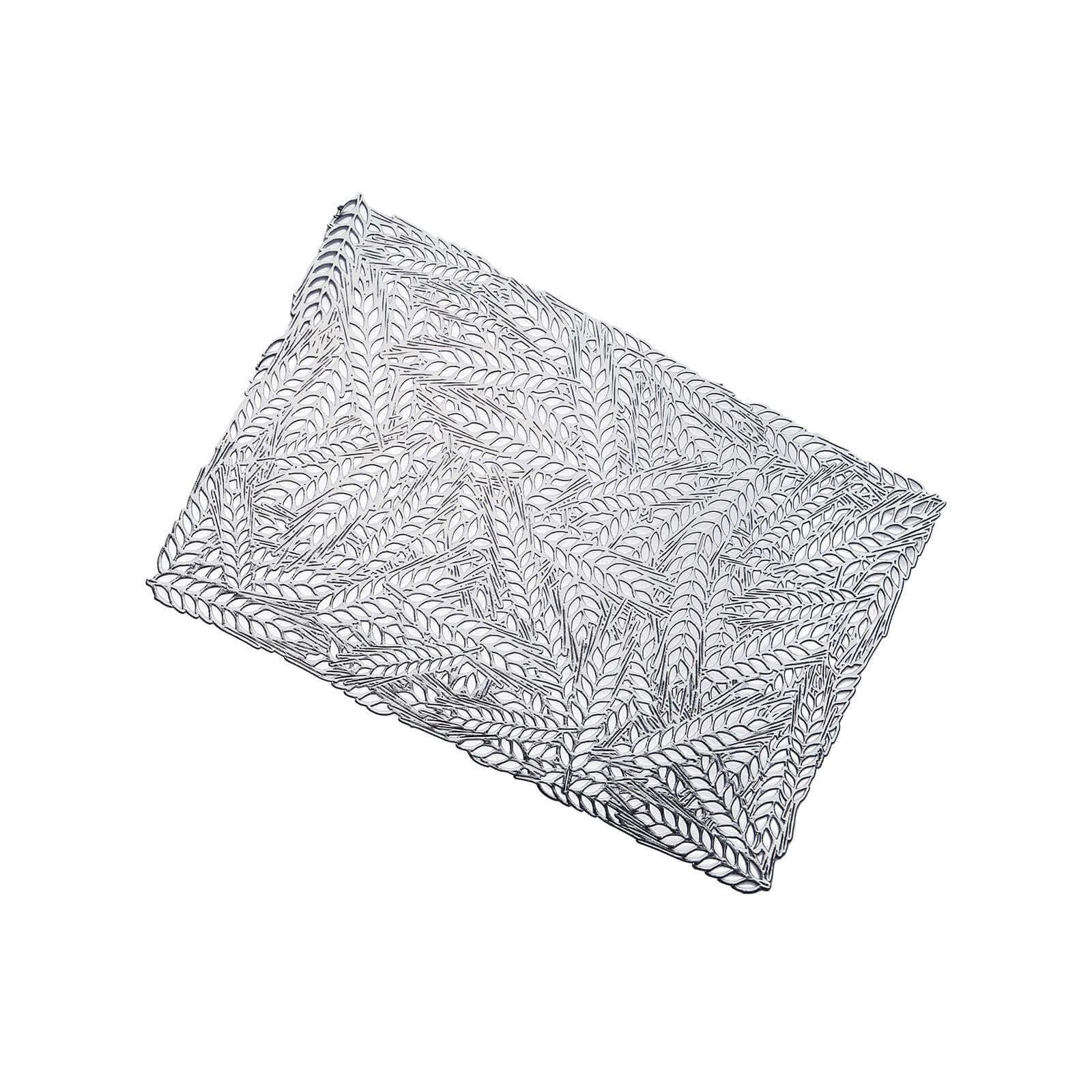 6-Pack Table Mats Wheat Design Silver - Vinyl Rectangle Non-Slip Surface for Stylish Settings 12x18