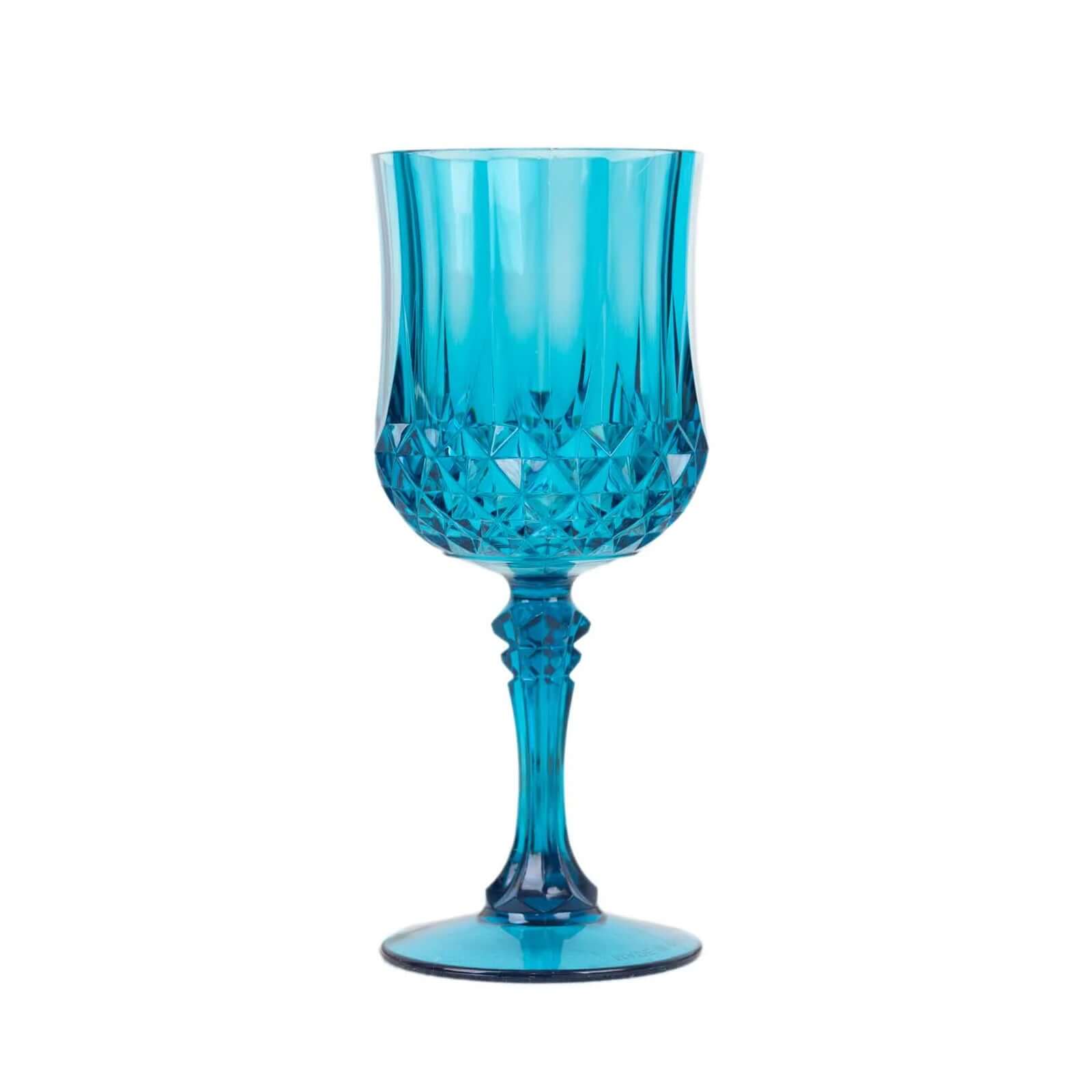 6-Pack Plastic Cocktail Goblets Ocean Blue Transparent Crystal Cut - Shatterproof Drinkware 8oz