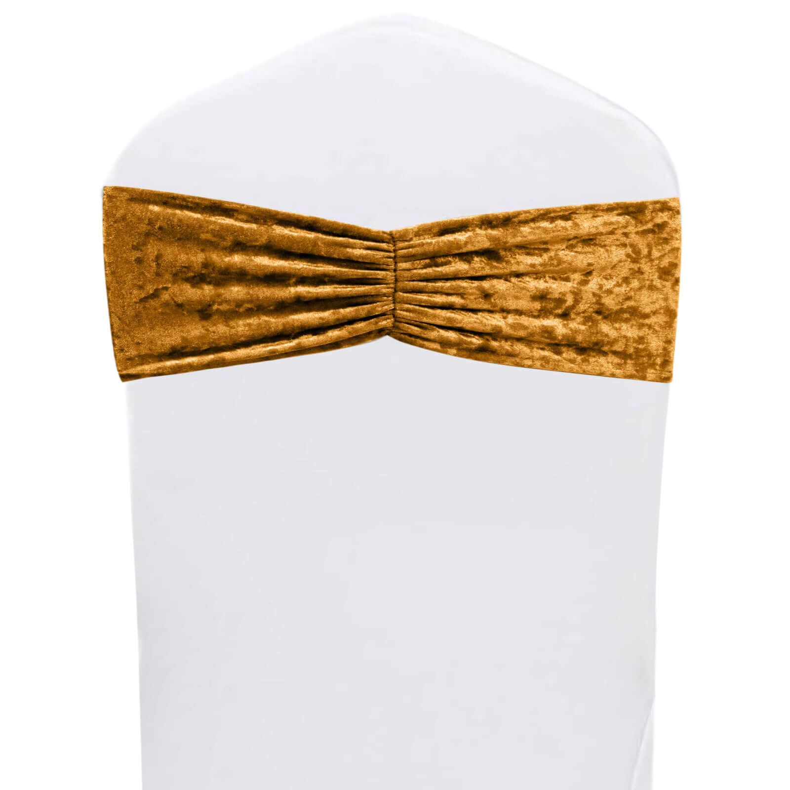 5 Pack Premium Crushed Velvet Chair Sashes Gold Ruffle Style - Wrinkle-Free Textured Stretch Chair Bands for Stunning Event Decor