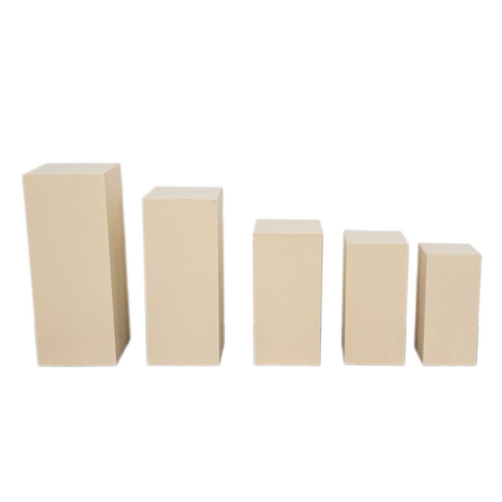 Set of 5 Beige Spandex Rectangle Pedestal Stand Covers, Stretchable Pillar Prop Covers - 160 GSM