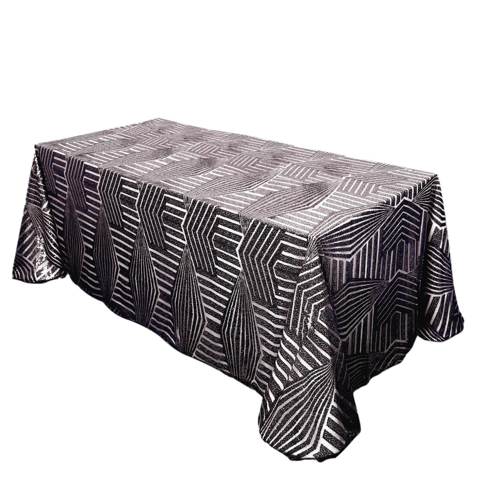 Sequin 90x132 Rectangle Tablecloth Black - Seamless Diamond Table Cover