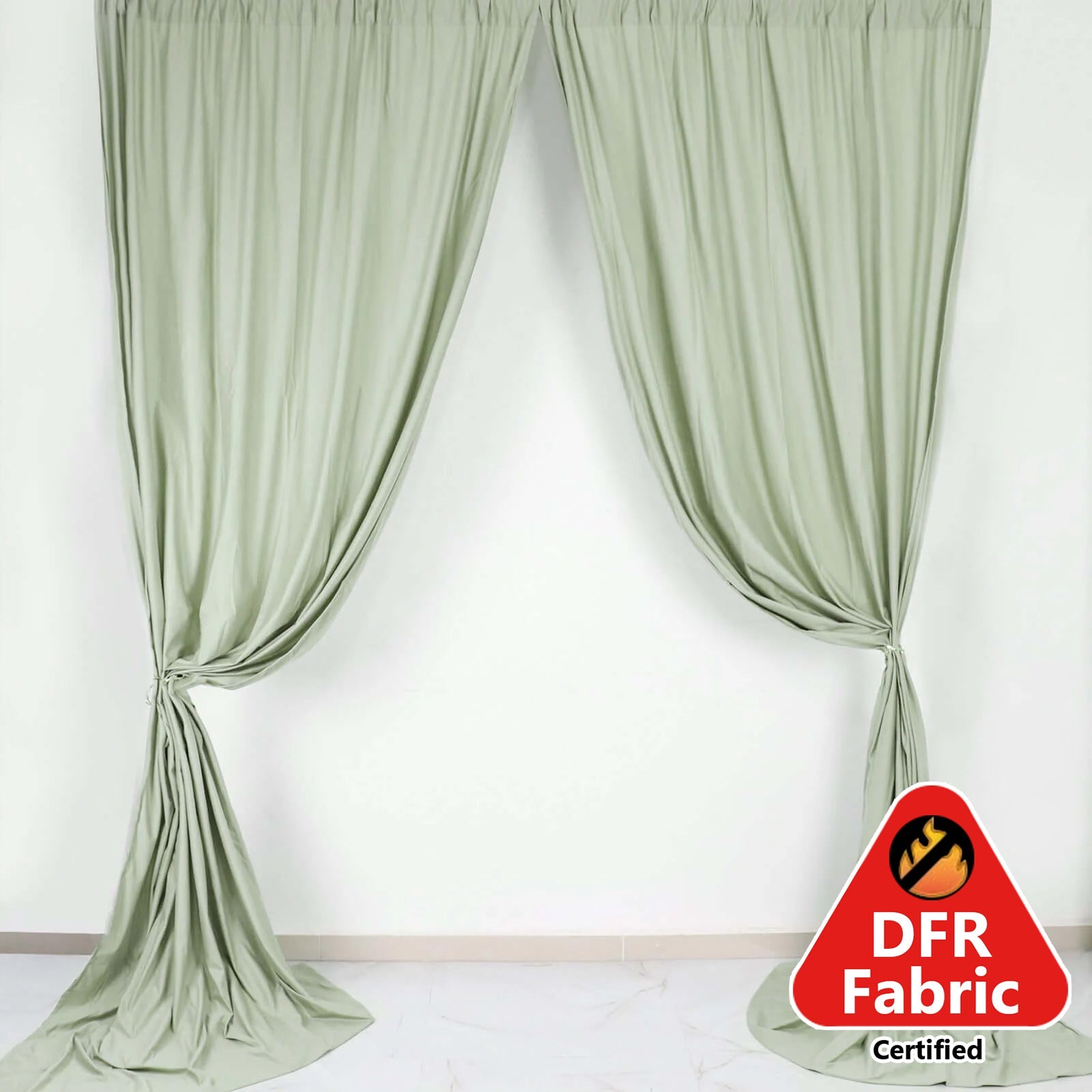 2 Pack Sage Green Scuba Polyester Event Curtain Drapes, Durable Flame Resistant Backdrop Event Panels Wrinkle Free with Rod Pockets - 10ftx10ft