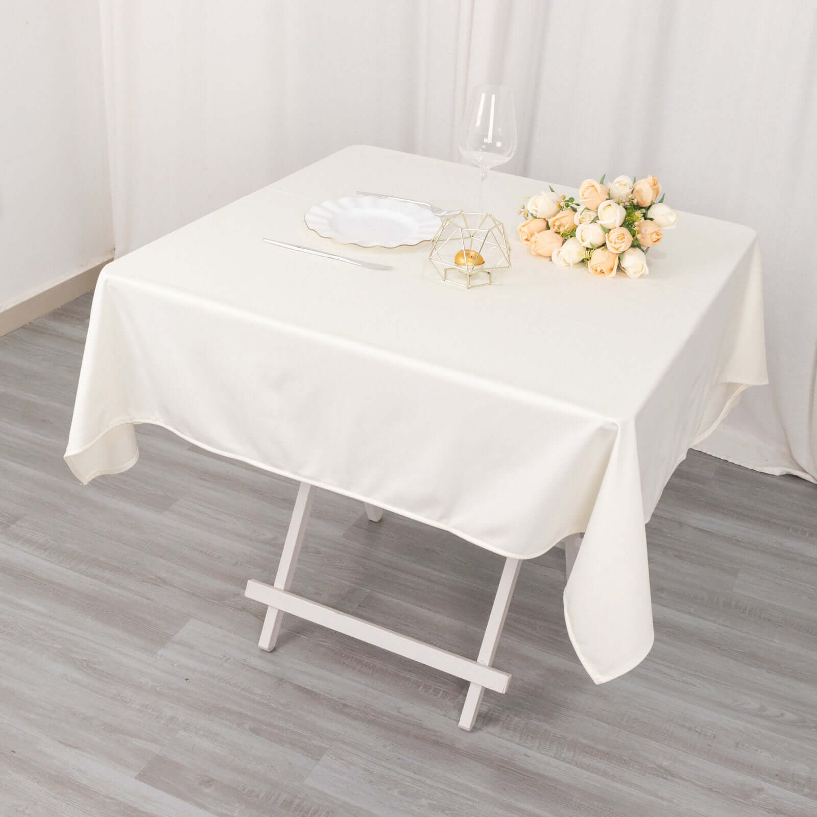 Premium Scuba Square 54x54 Tablecloth Ivory - Wrinkle Free & Stain Resistant Table Cover