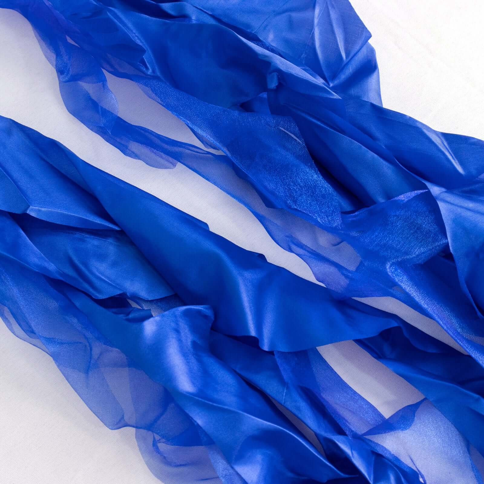 5 Pack Chiffon Satin Chair Sashes Royal Blue - Easy to Install Ruffled Curly Willow