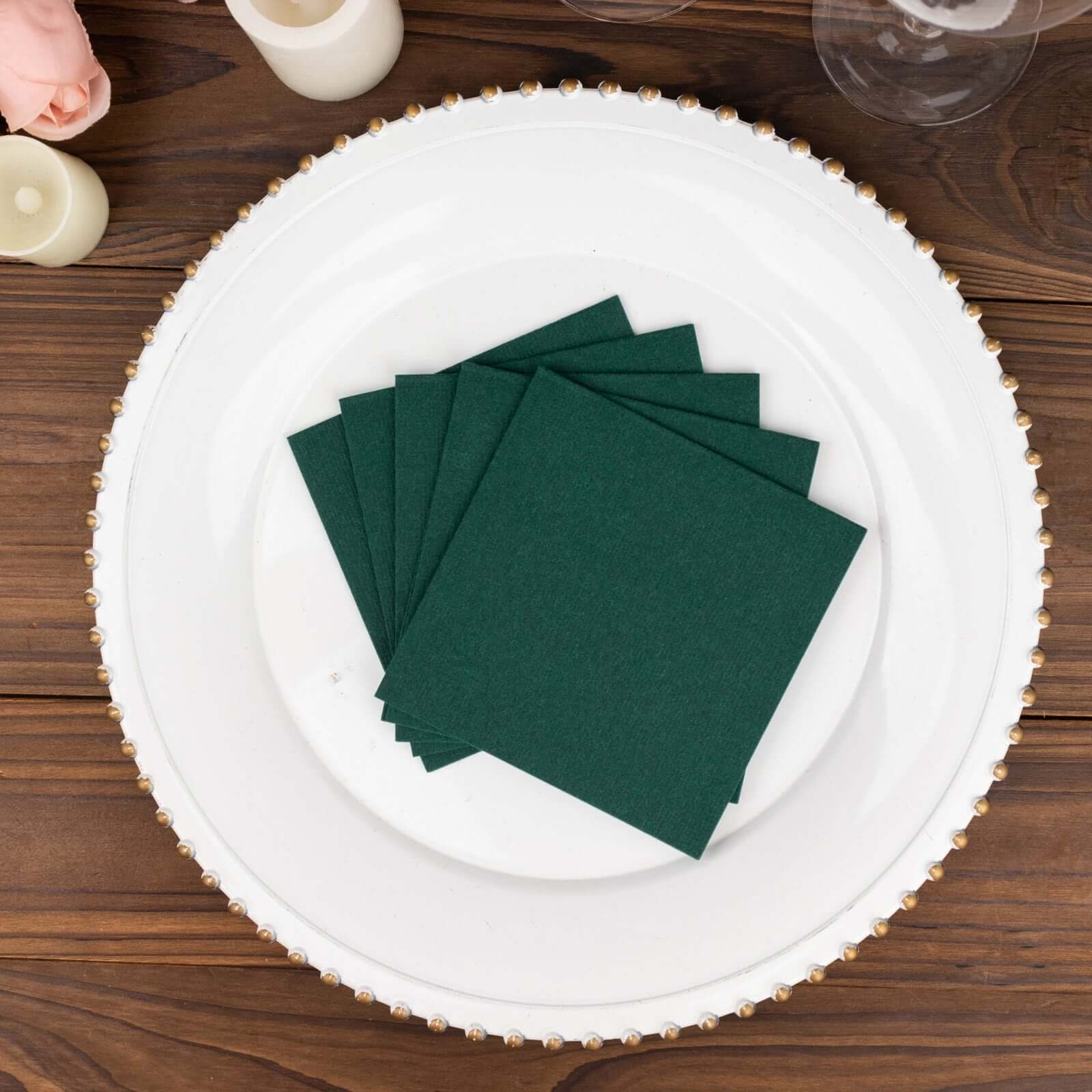 20-Pack Paper Linen-Like Cocktail Napkins Hunter Emerald Green - Disposable 5x5 Airlaid Soft Napkins