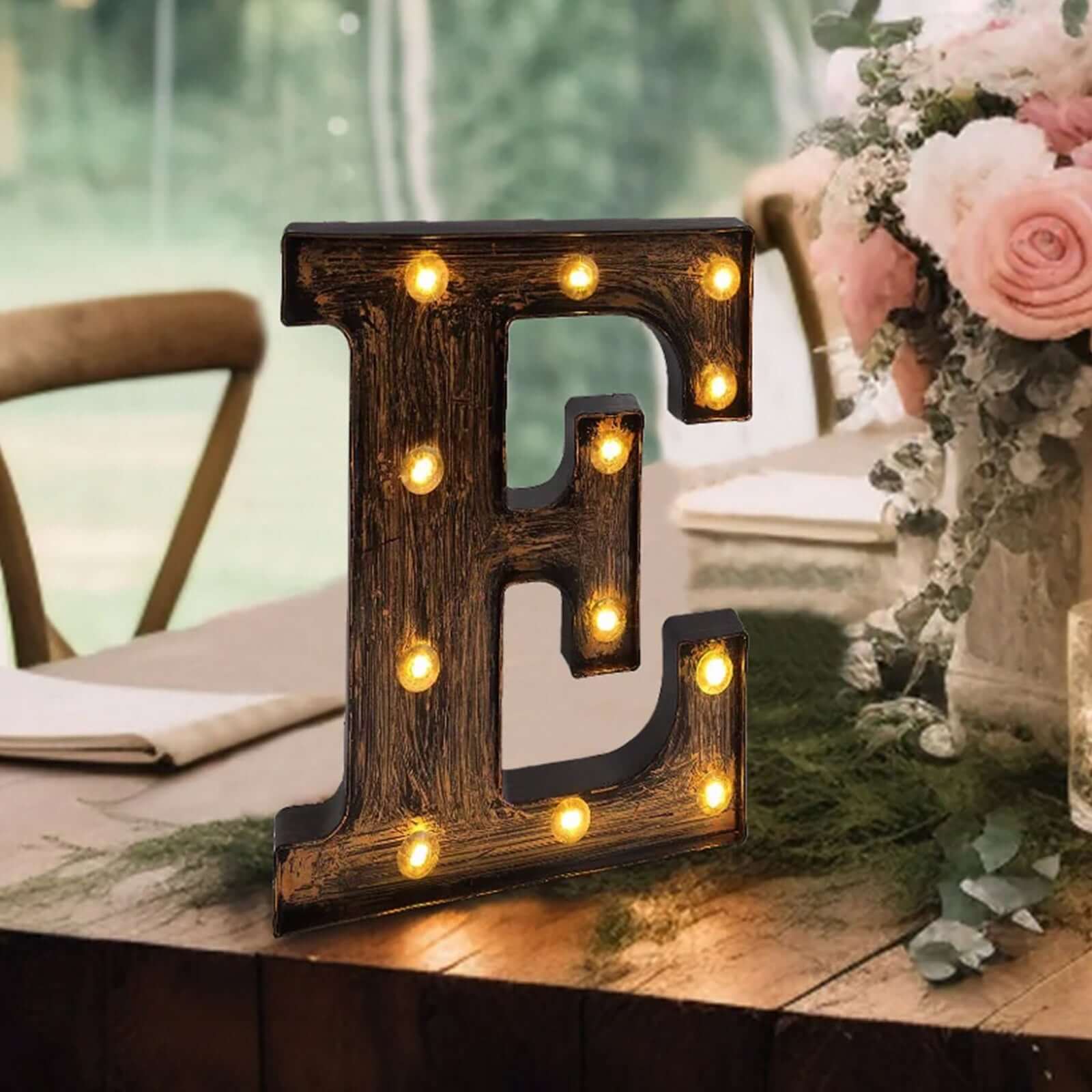 LED Marquee Letter E Industrial Style Antique Black - Light-Up Alphabet Sign for Weddings & Displays 9