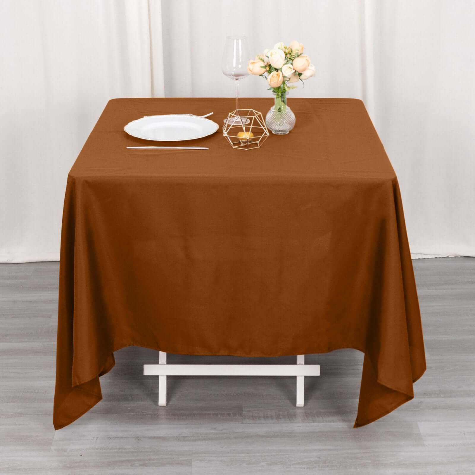 Polyester Square 70x70 Tablecloth Cinnamon Brown - Wrinkle-Resistant & Durable Table Cover