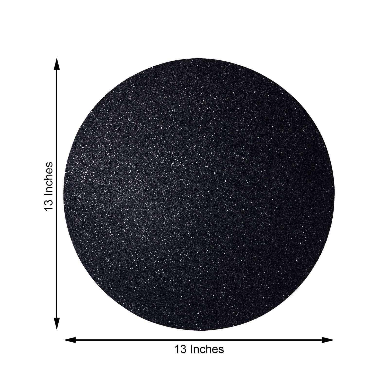 6-Pack Placemats Glitter Design Black Sparkle Round - Non-Slip Decorative Dining Table Mats 13