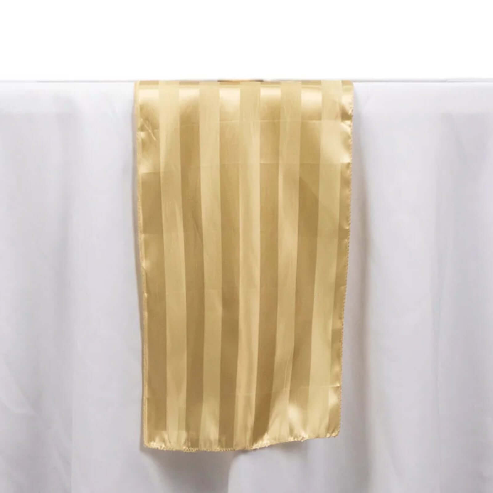 Satin 12x108 Table Runner Champagne - Stripe Table Decor