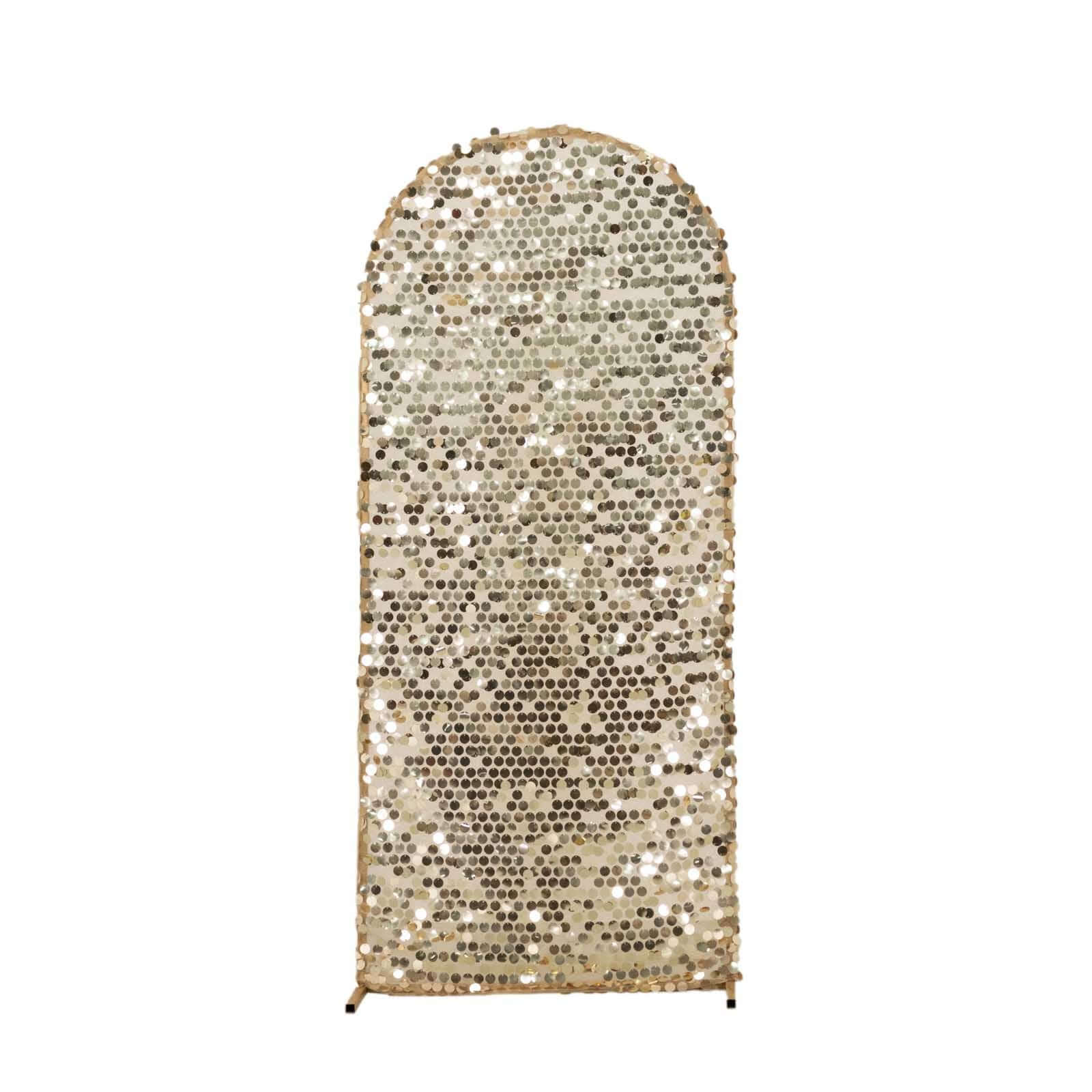 5ft Sparkly Champagne Big Payette Sequin Fitted Wedding Arch Cover for Round Top Chiara Backdrop Stand