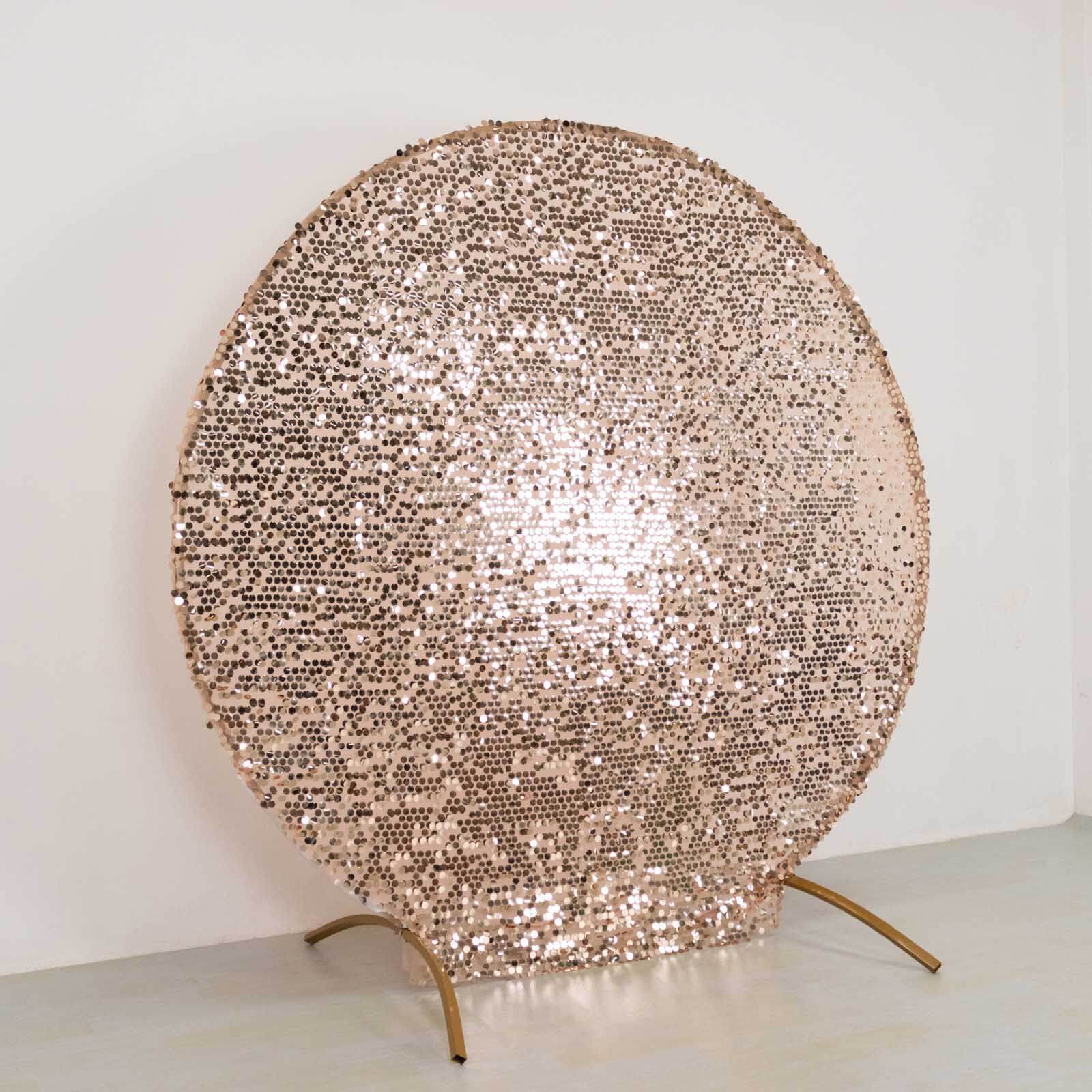 7.5ft Sparkly Rose Gold Big Payette Sequin Wedding Arch Cover for Round Backdrop Stand