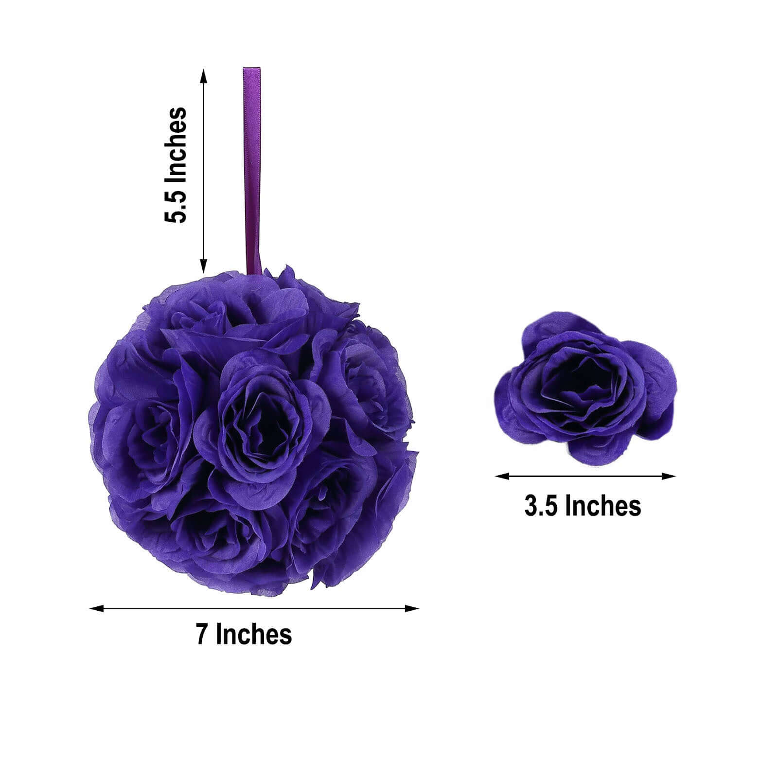 2 Pack 7 Purple Artificial Silk Rose Kissing Ball, Faux Flower Ball