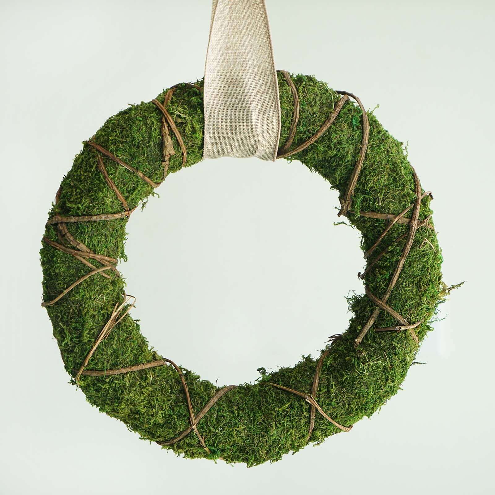 2 Pack 14 Green Natural Preserved Moss Wreaths With Twine Twig Wrap