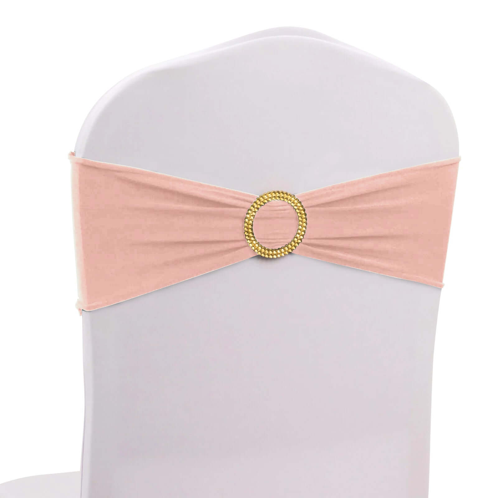 5 Pack Spandex Chair Sashes Dusty Rose with Gold Rhinestone Buckles - Reusable Four-Way Stretch Sash Bands 5x14