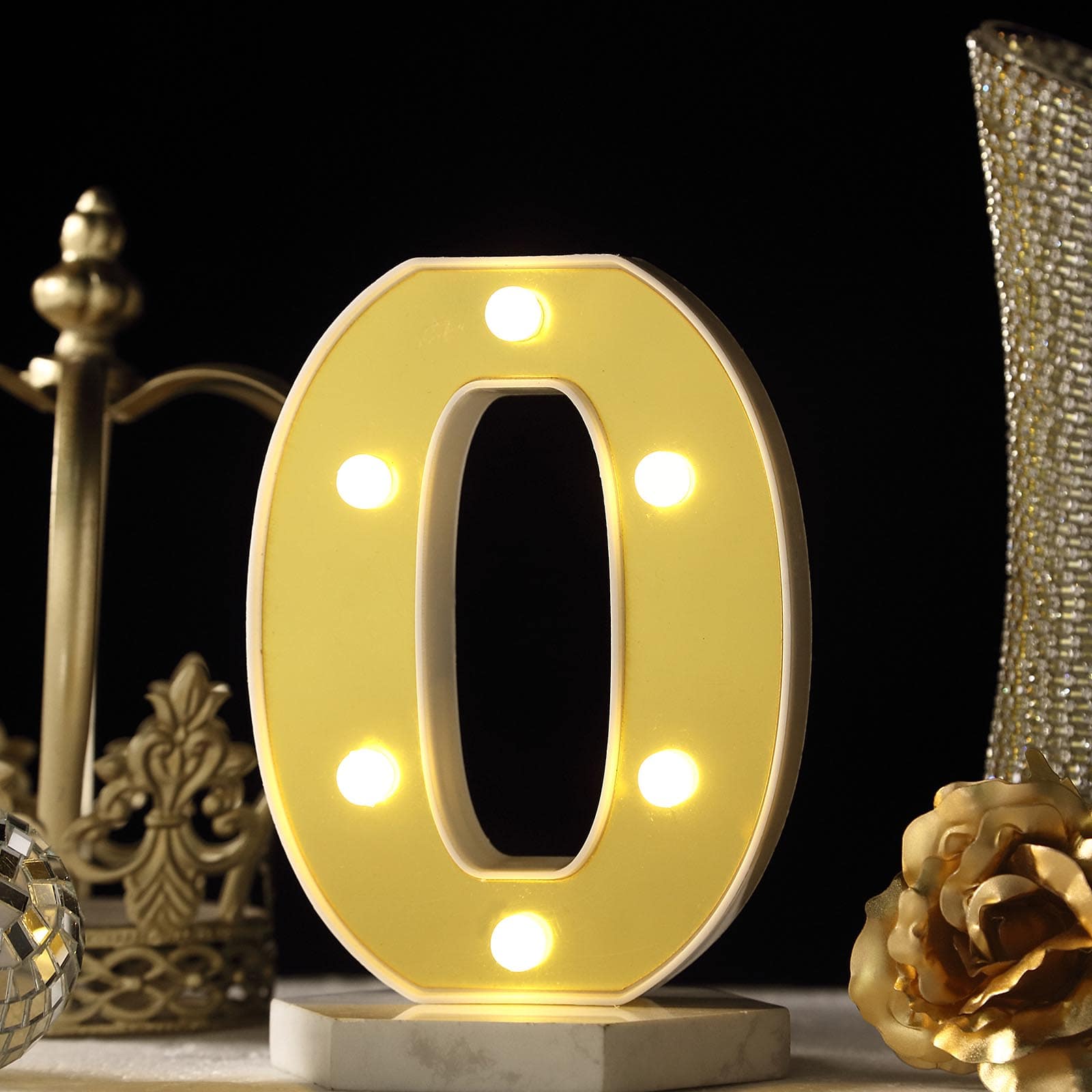 3D Marquee Number 0 Warm White 6 LED Lights Gold - Stylish Light-Up Accent for Events 6