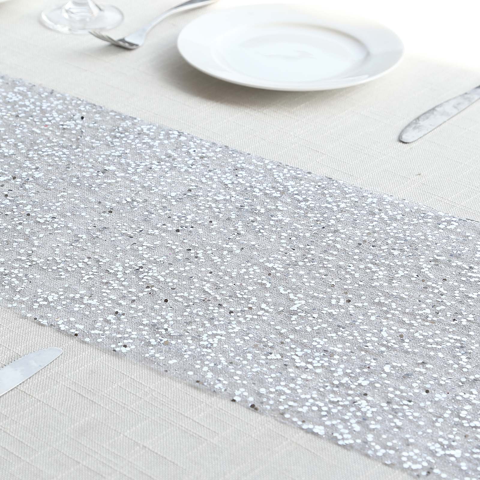 Mesh 11x108 Table Runner Metallic Silver - Sequin Design for Convenient Event Decoration