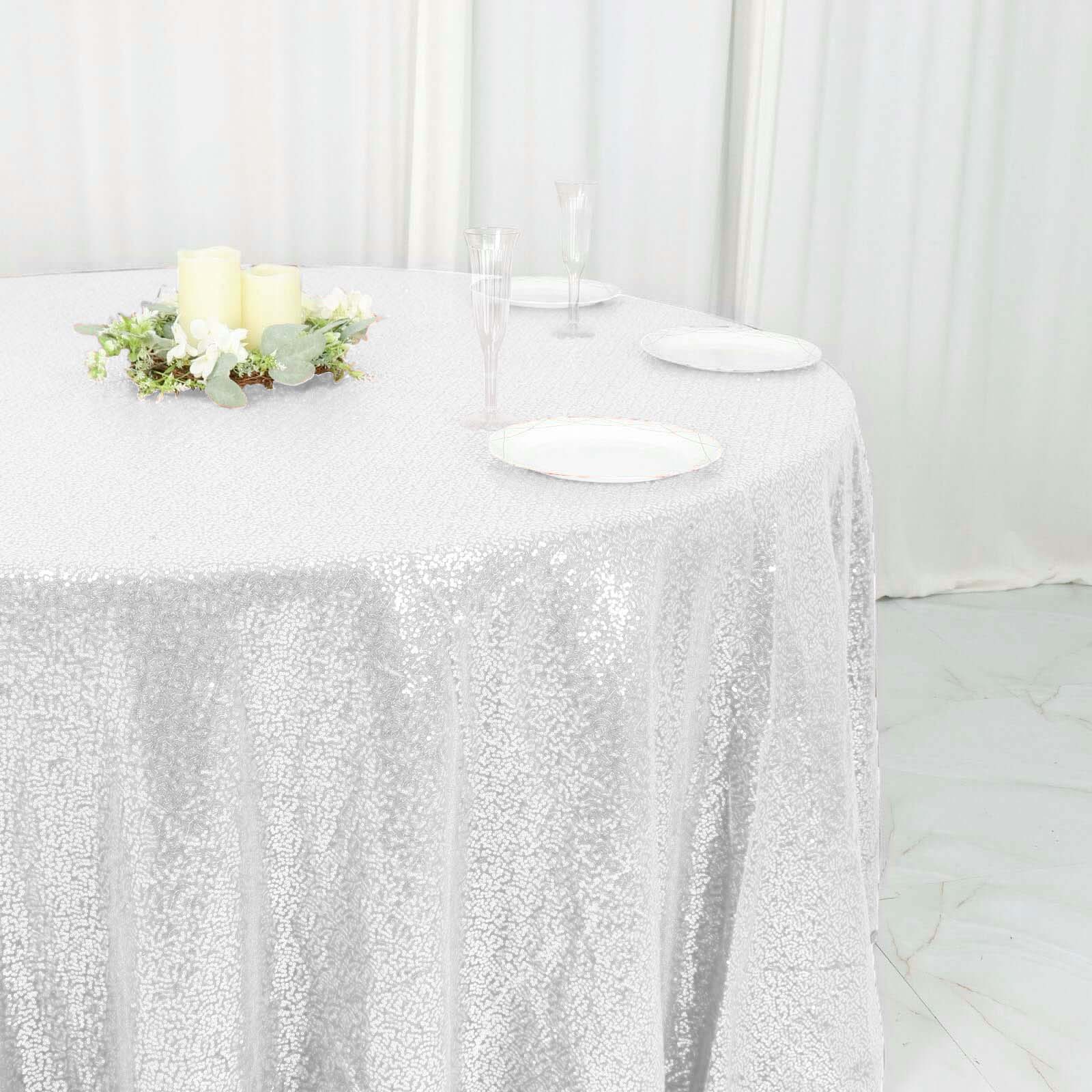 Sequin 120 Round Tablecloth White - Seamless Glittering Design for Sophisticated Events