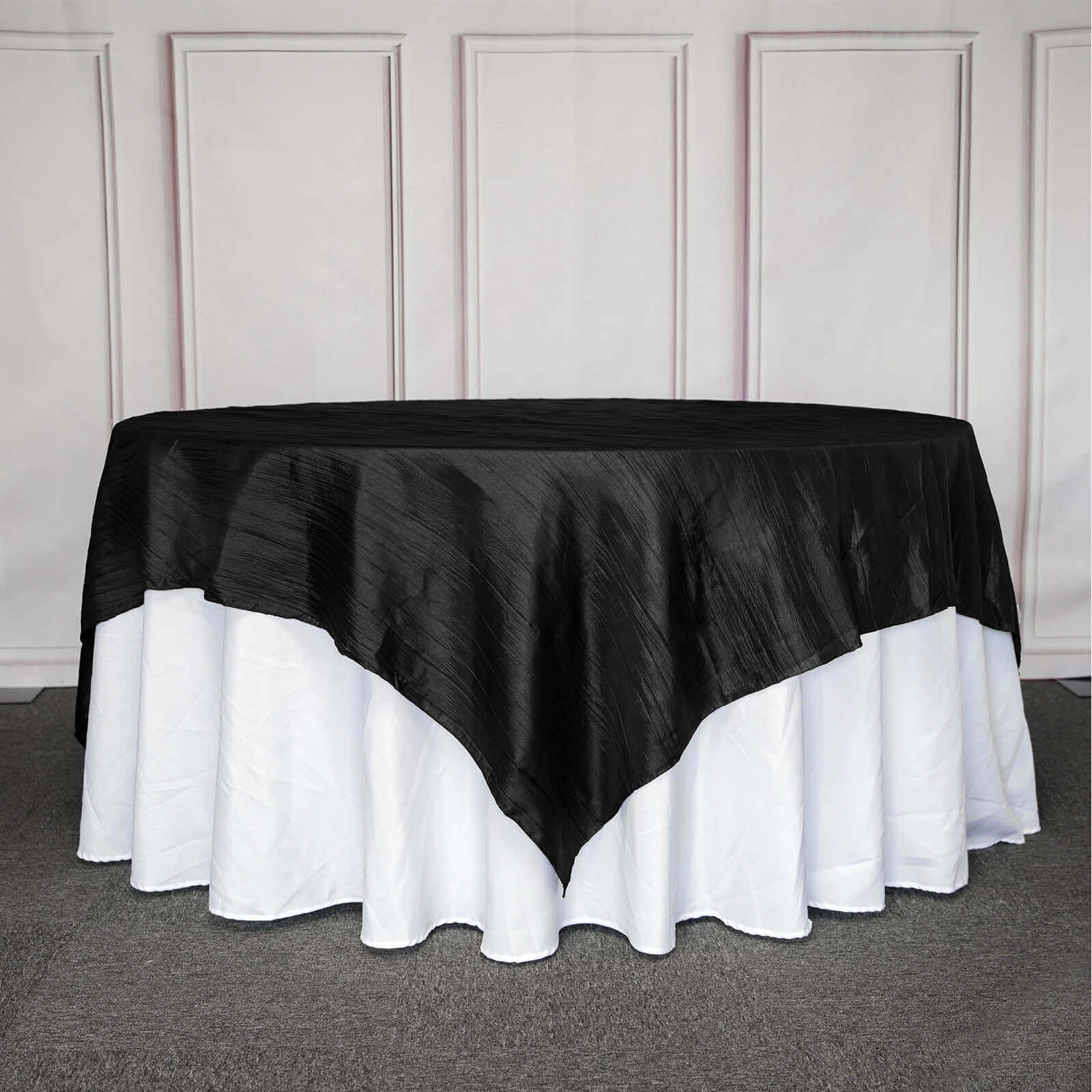 Taffeta 90x90 Table Overlay Square Tablecloth Black - Accordion Crinkle Table Cover