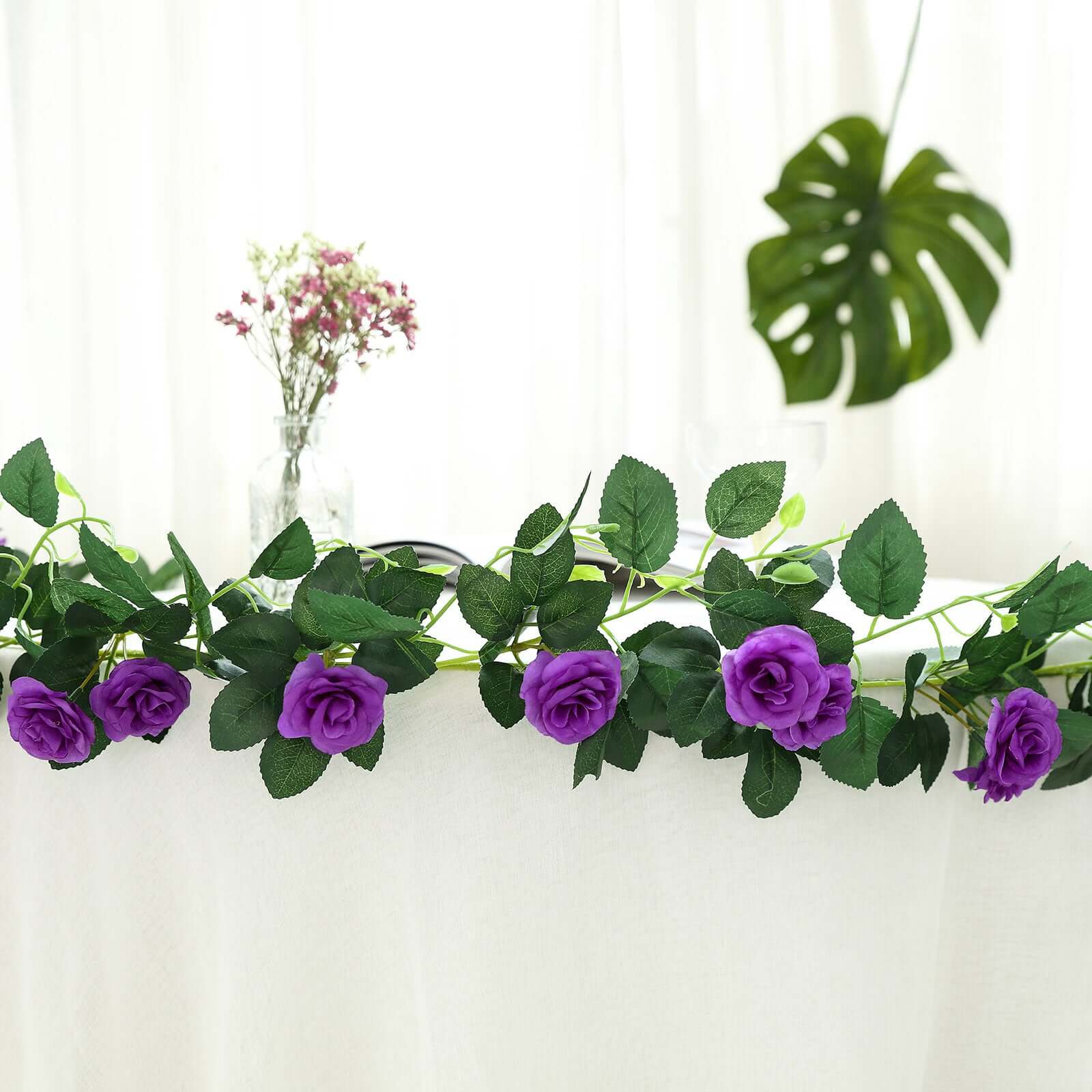 6ft 20 Purple Artificial Silk Roses Flower Garland, Hanging Vine