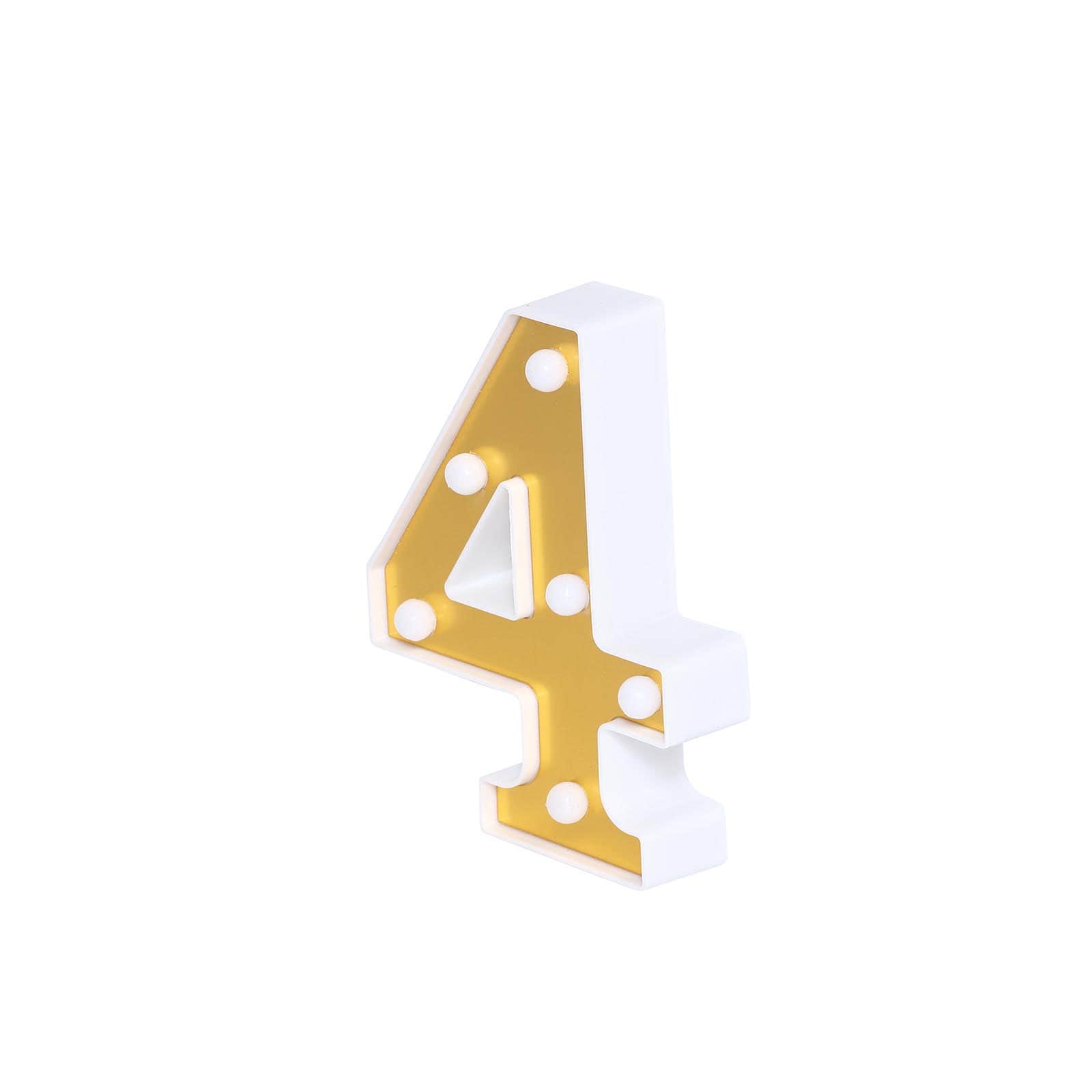 3D Marquee Number 4 Warm White 6 LED Lights Gold - Stylish Light-Up Accent for Events 6