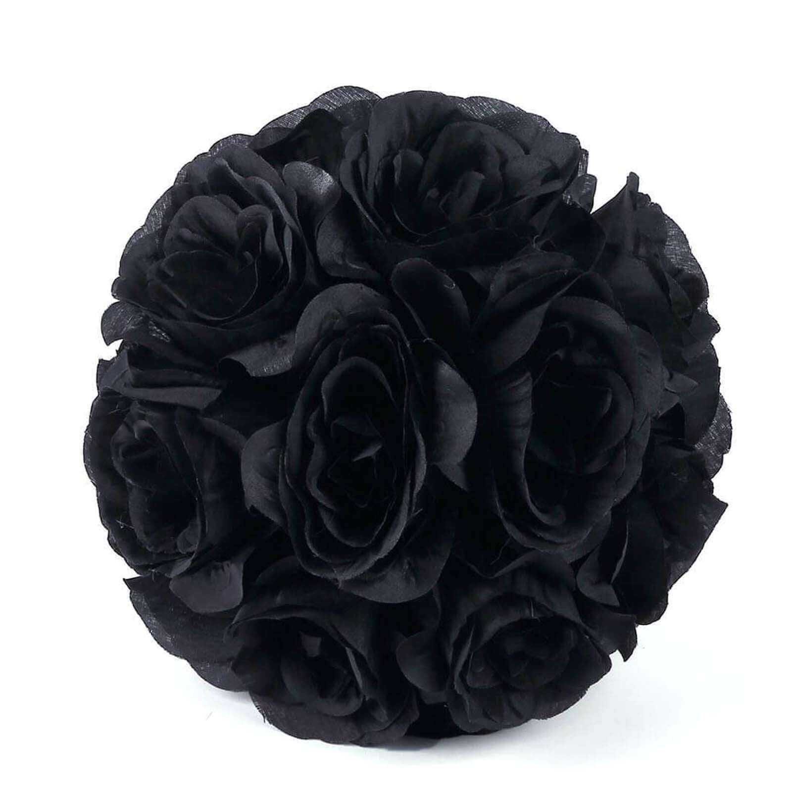 2 Pack 7 Black Artificial Silk Rose Kissing Ball, Faux Flower Ball